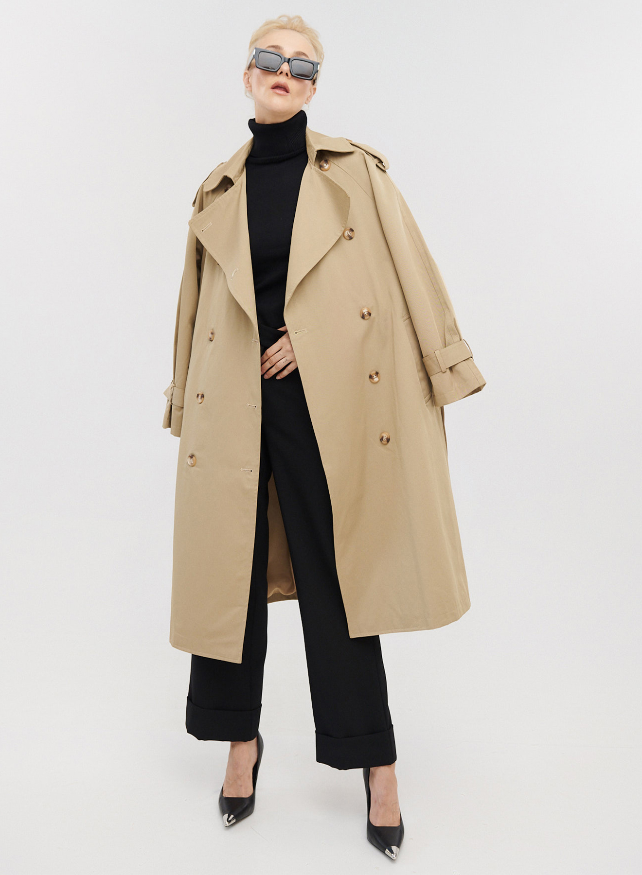 Καμπαρντίνα μακριά σταυροκούμπωτη με ζώνη - 6