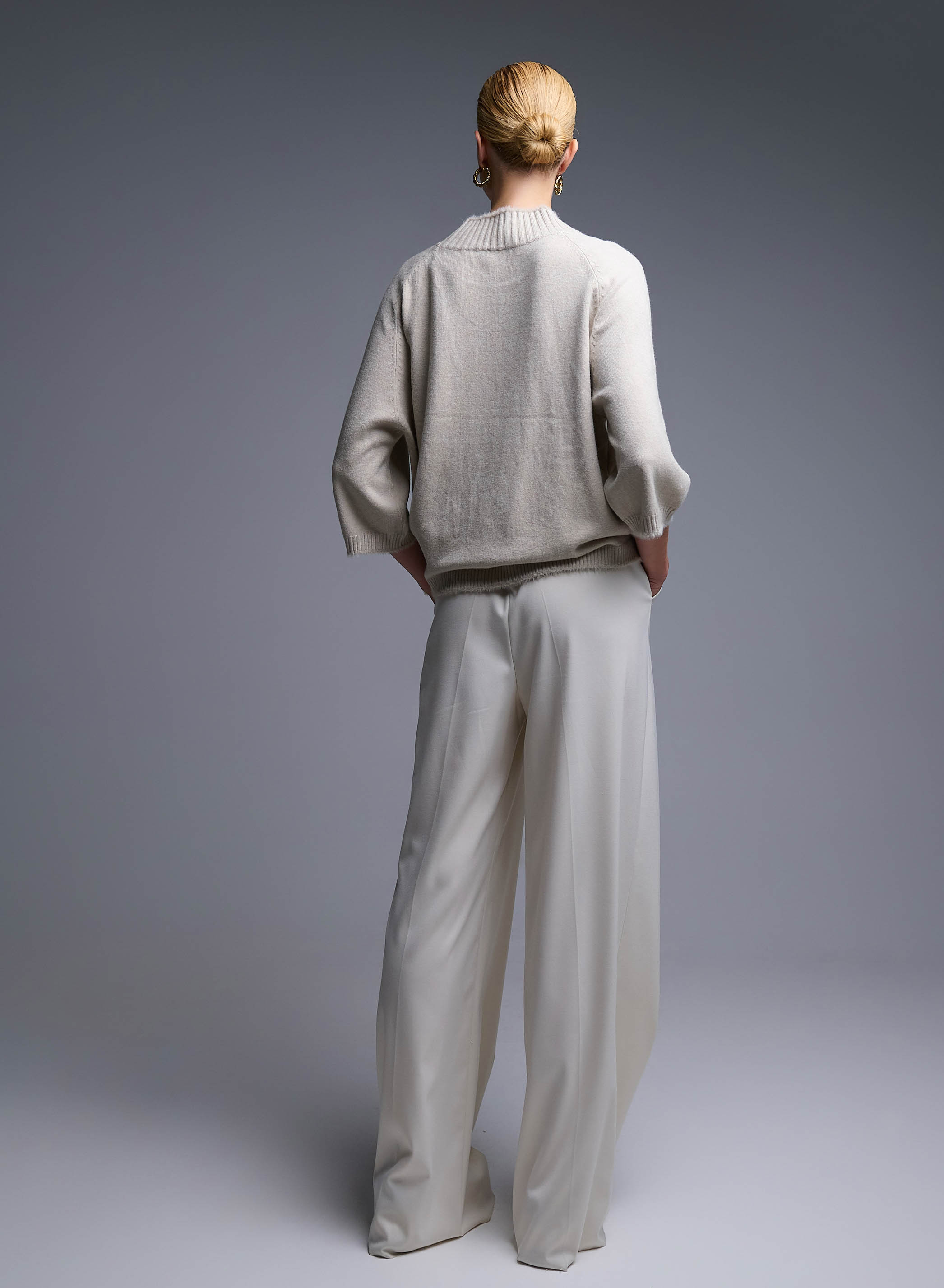 Ecru high neck Sweater with three quarters sleeves La Liberta - 3