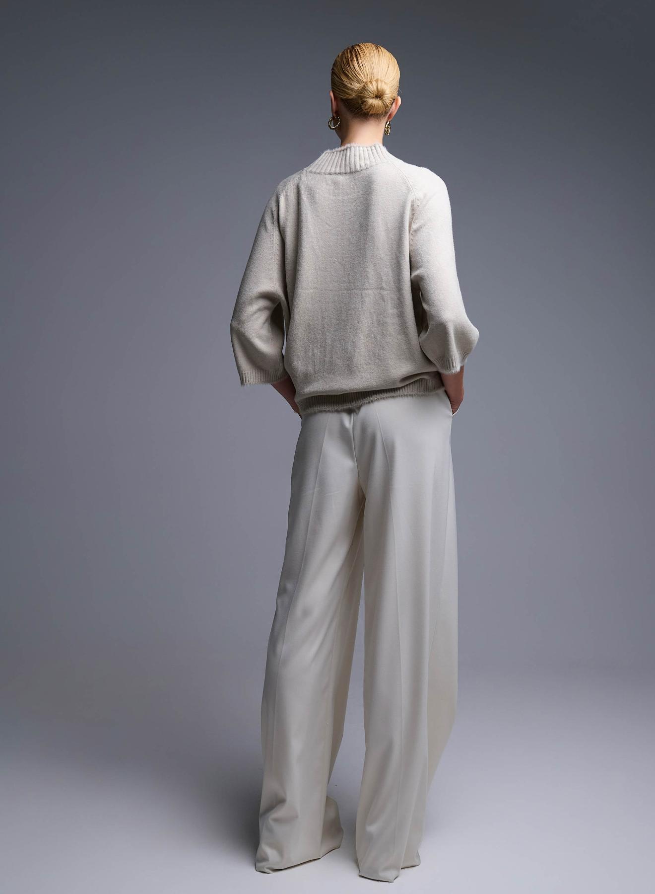 Ecru high neck Sweater with three quarters sleeves La Liberta - 4