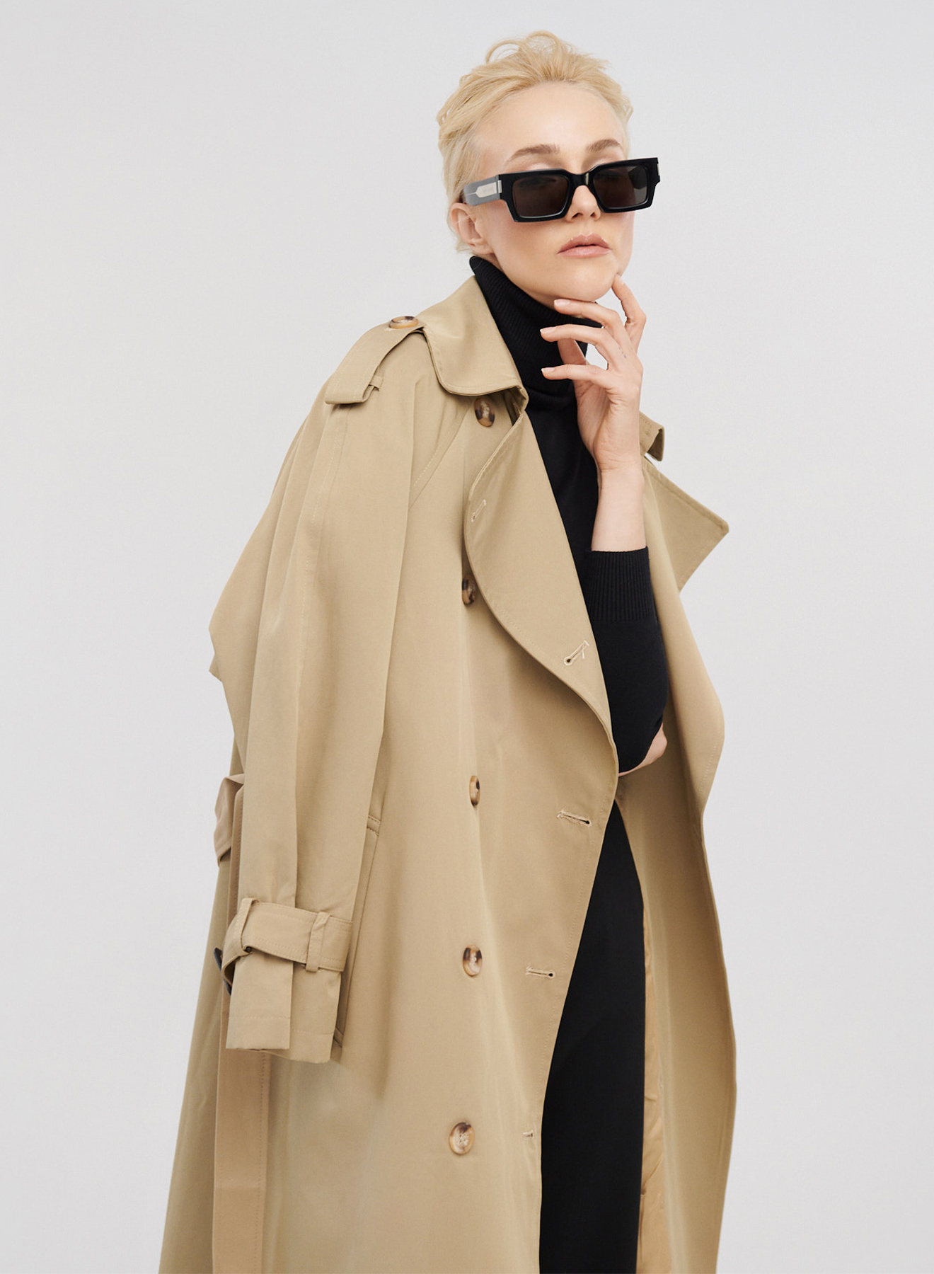 Καμπαρντίνα μακριά σταυροκούμπωτη με ζώνη - 0