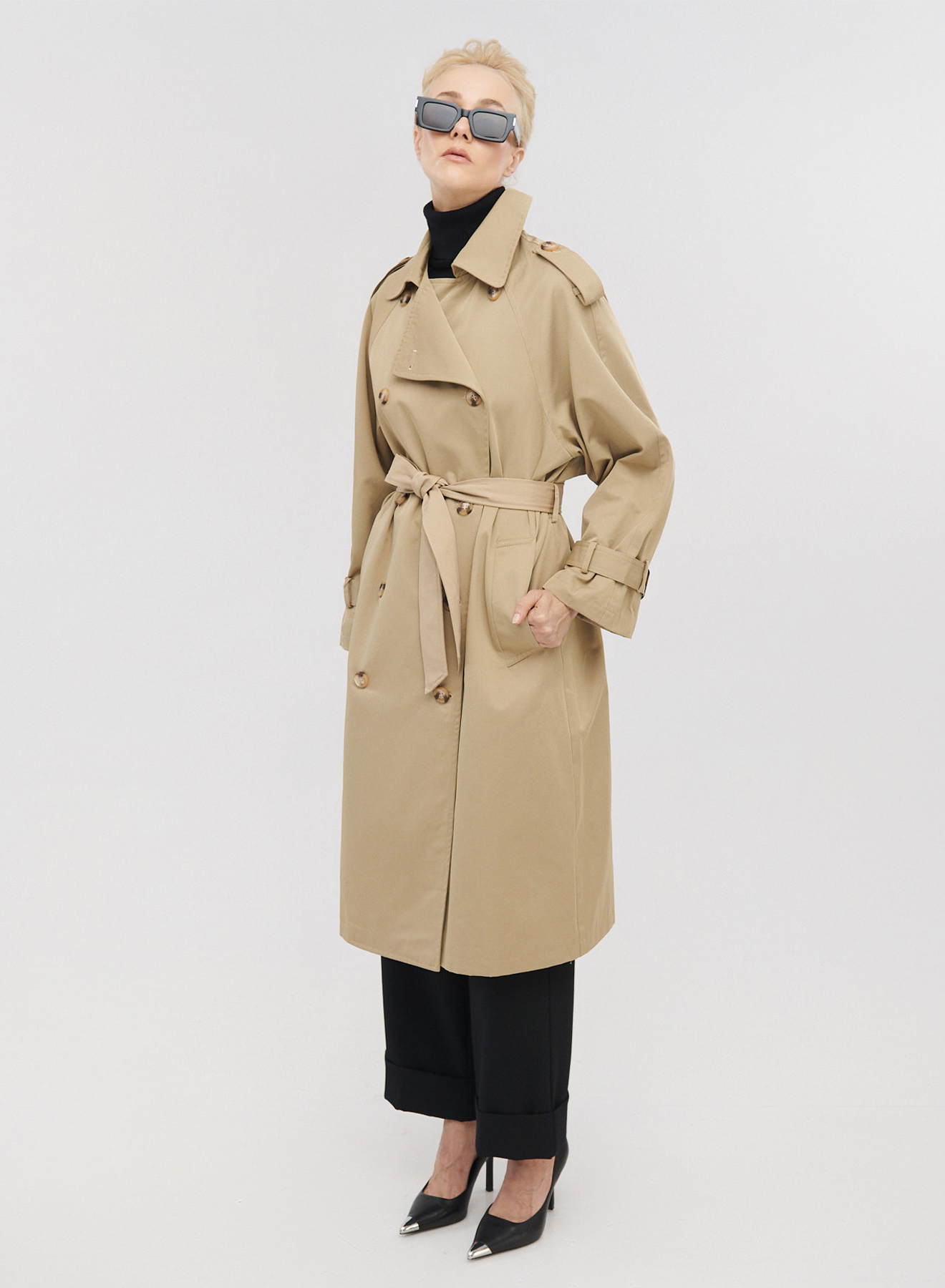 Καμπαρντίνα μακριά σταυροκούμπωτη με ζώνη - 1