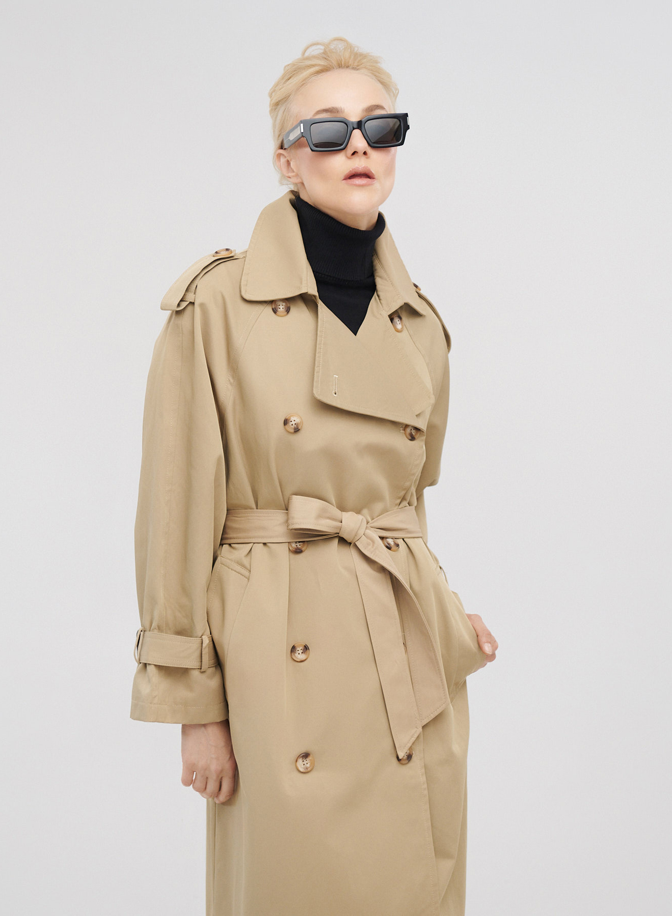 Καμπαρντίνα μακριά σταυροκούμπωτη με ζώνη - 2