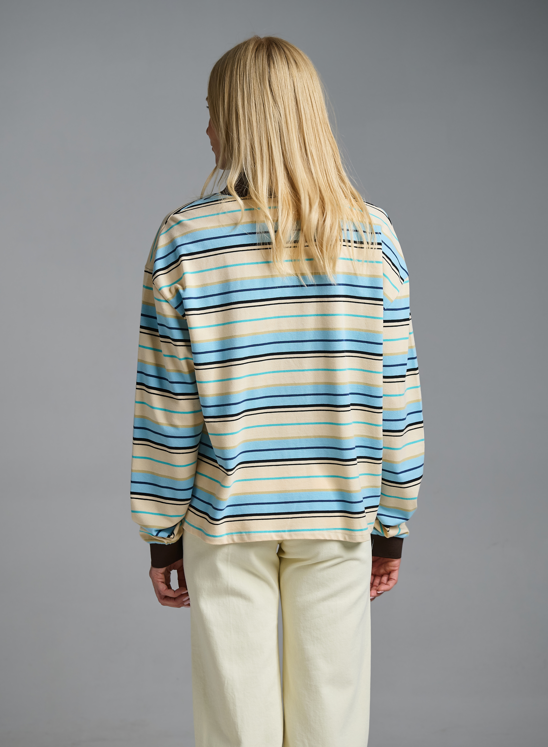 Light Blue striped polo Blouse Two - 5