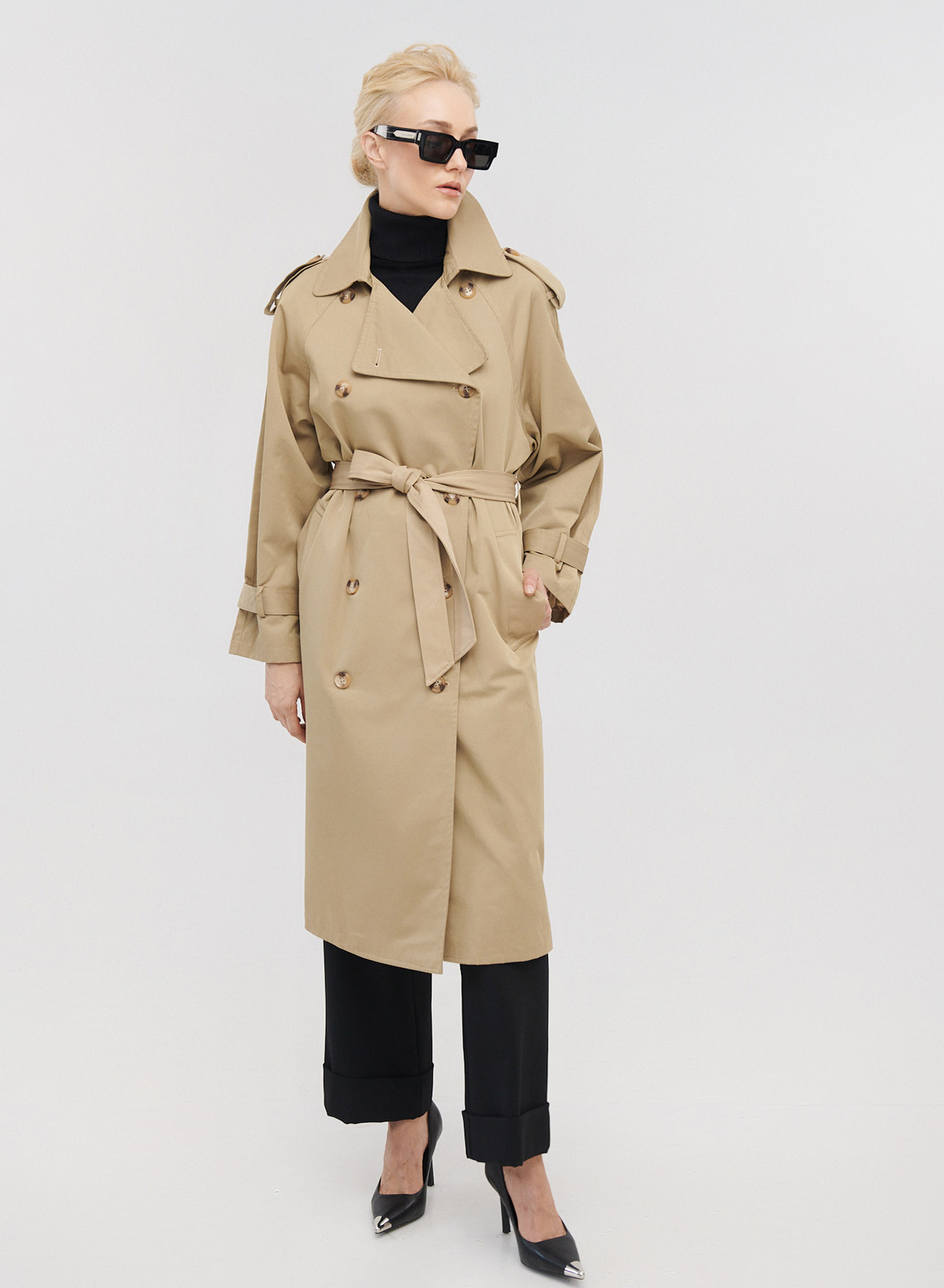 Καμπαρντίνα μακριά σταυροκούμπωτη με ζώνη - 3