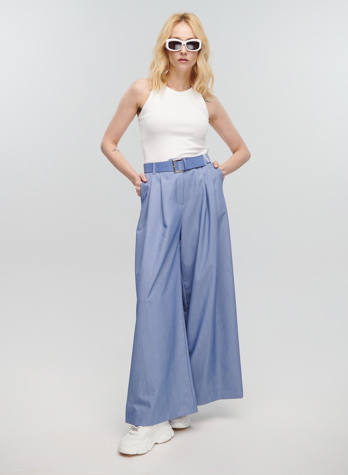 Blue wide legs Trousers with pleats and belt Imperial - 1