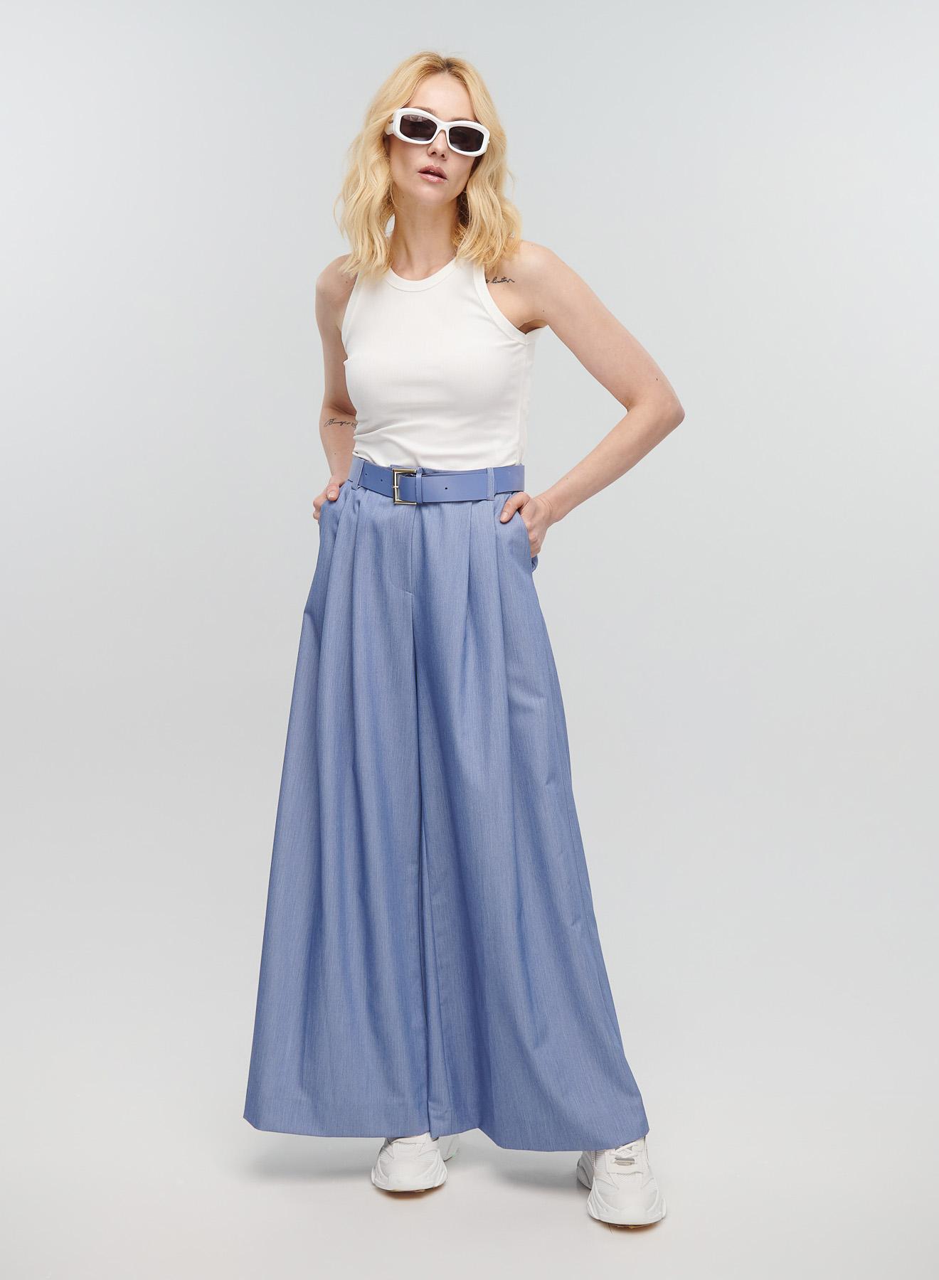 Blue wide legs Trousers with pleats and belt Imperial - 2