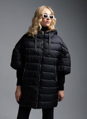 Μαύρο αμάνικο oversized Μπουφάν puffer με κουκούλα Fly Luxury - 37634