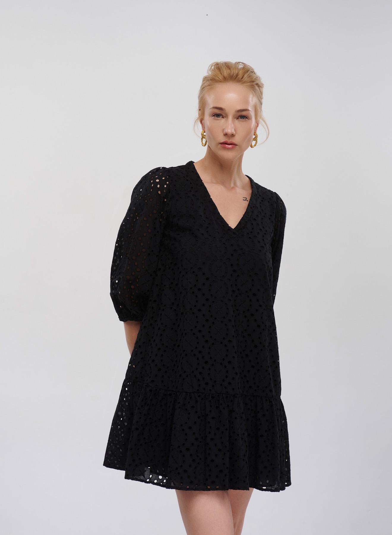 Black Broderie dress with V-neck and three quarters sleeves Emme Marella - 2