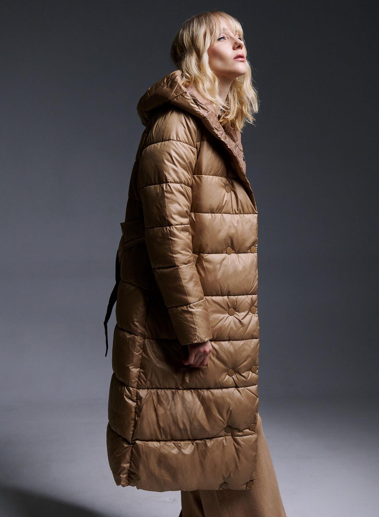 Double-face puffer jacket with hood and belt - 3