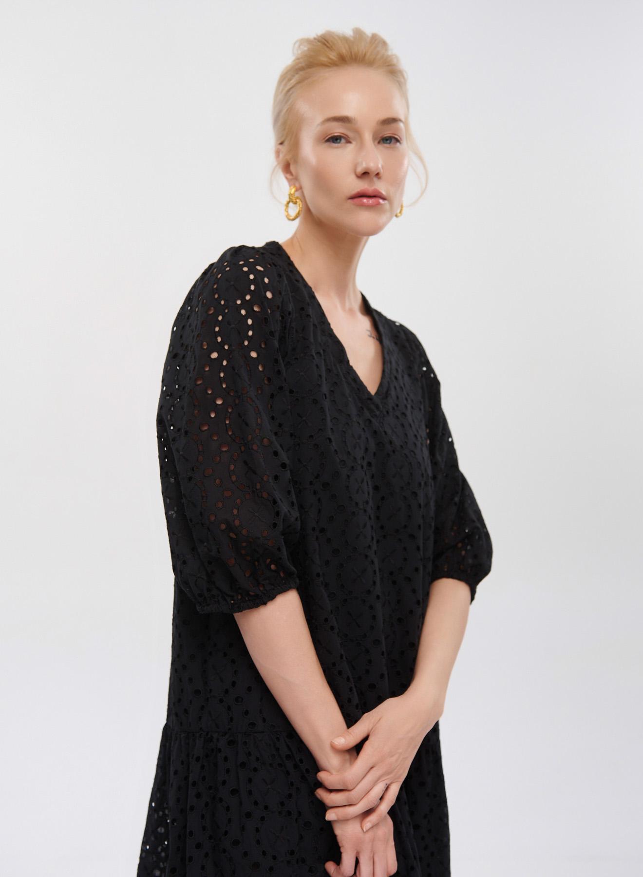 Black Broderie dress with V-neck and three quarters sleeves Emme Marella - 3