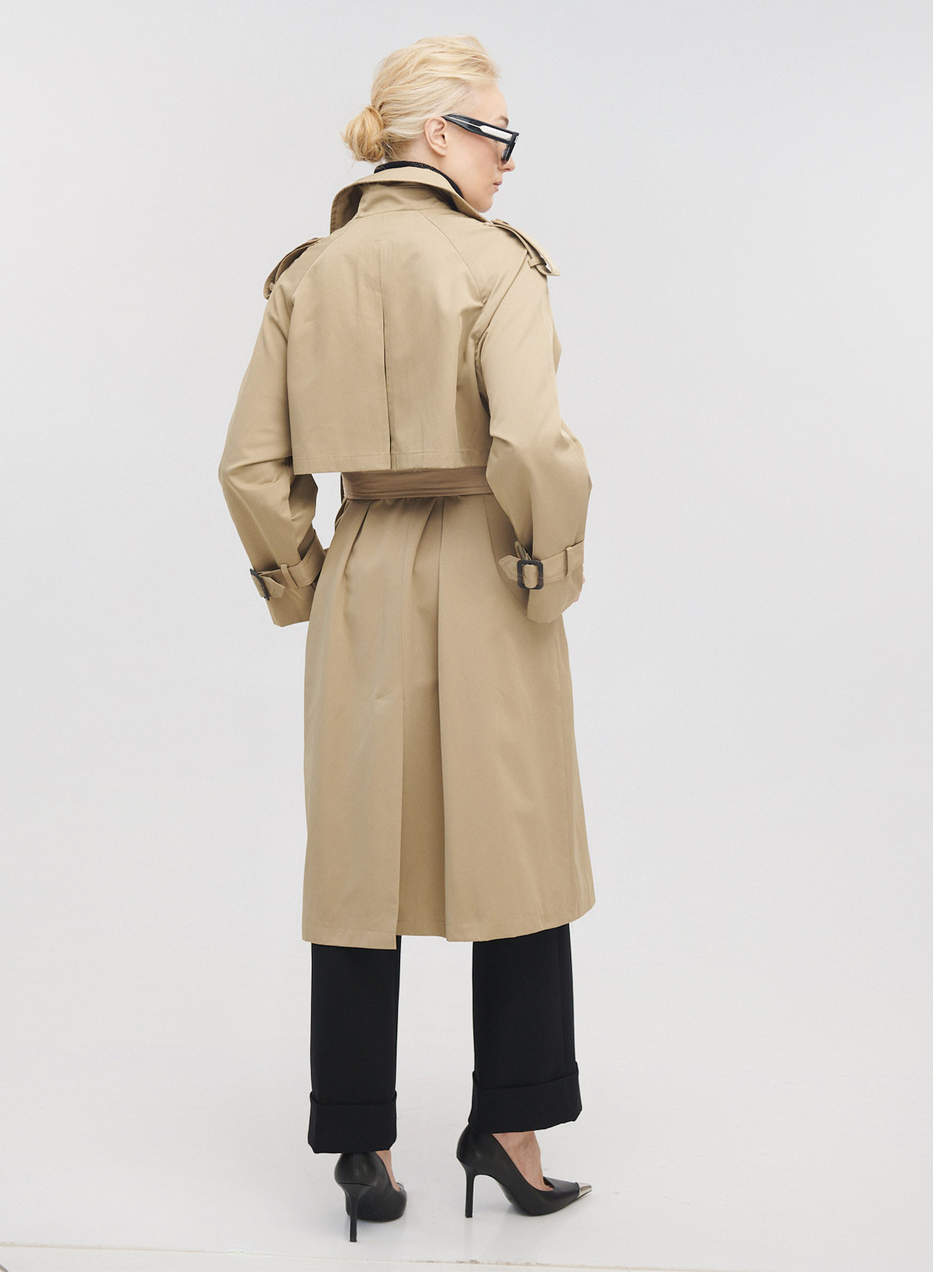 Καμπαρντίνα μακριά σταυροκούμπωτη με ζώνη - 4