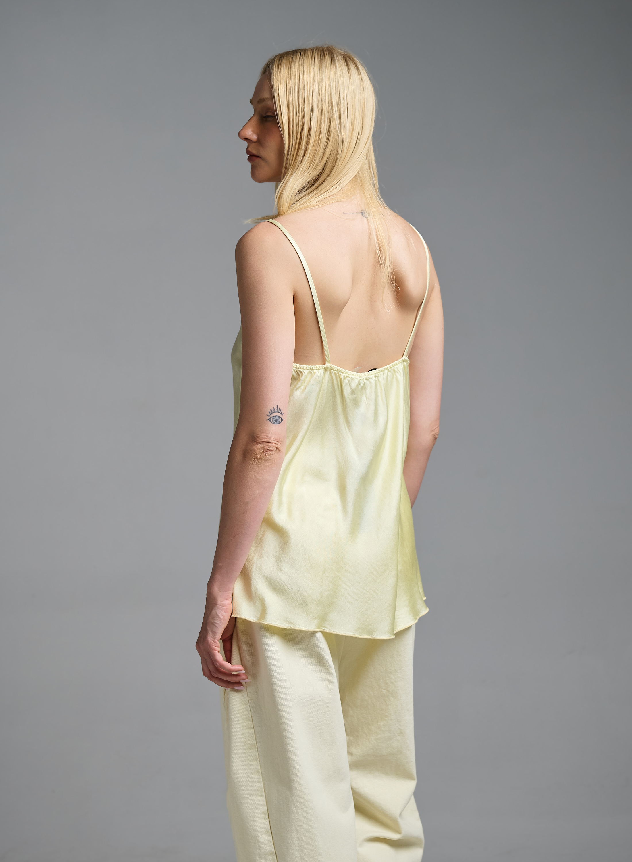 Yellow silky touch Top with straps and with V buttoned neckline Valentina Milano - 2