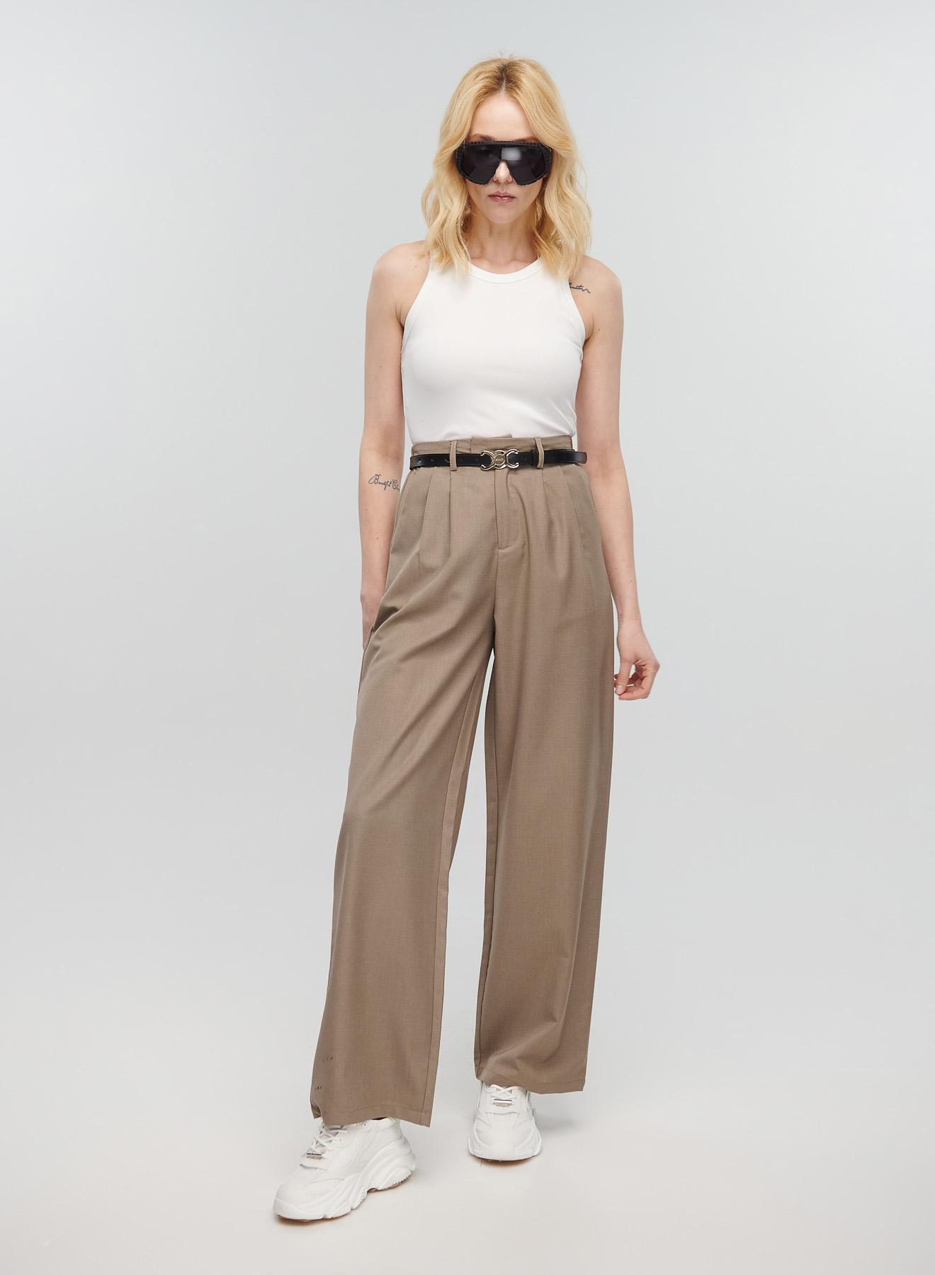 Beige high waisted Trousers with pleats My Star - 3