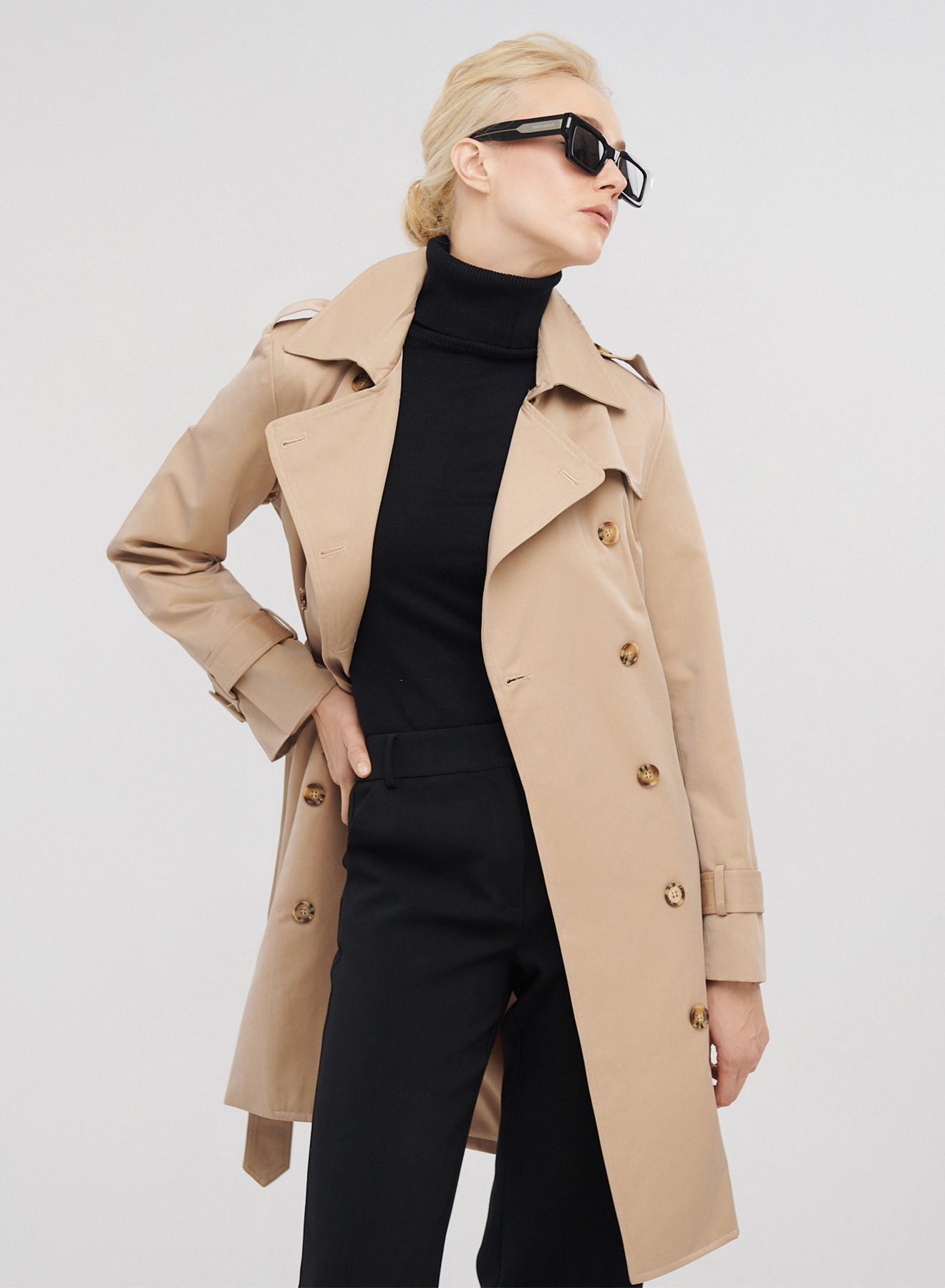 Καμπαρντίνα κοντή σταυροκούμπωτη με ζώνη - 1