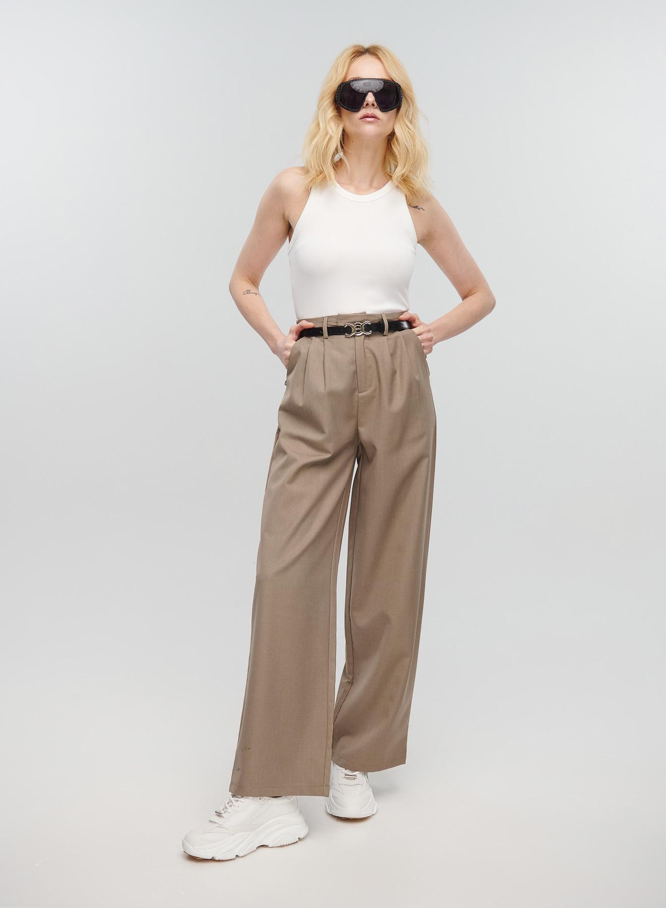 Beige high waisted Trousers with pleats My Star - 1