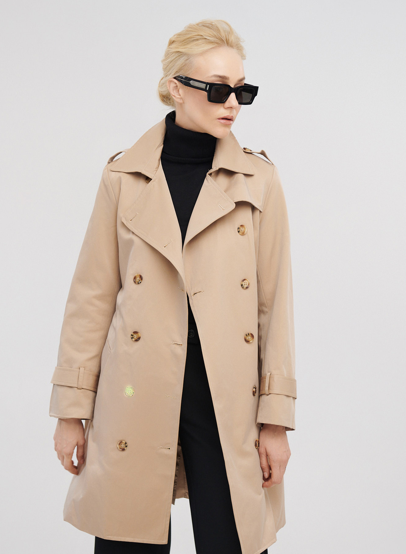 Καμπαρντίνα κοντή σταυροκούμπωτη με ζώνη - 3