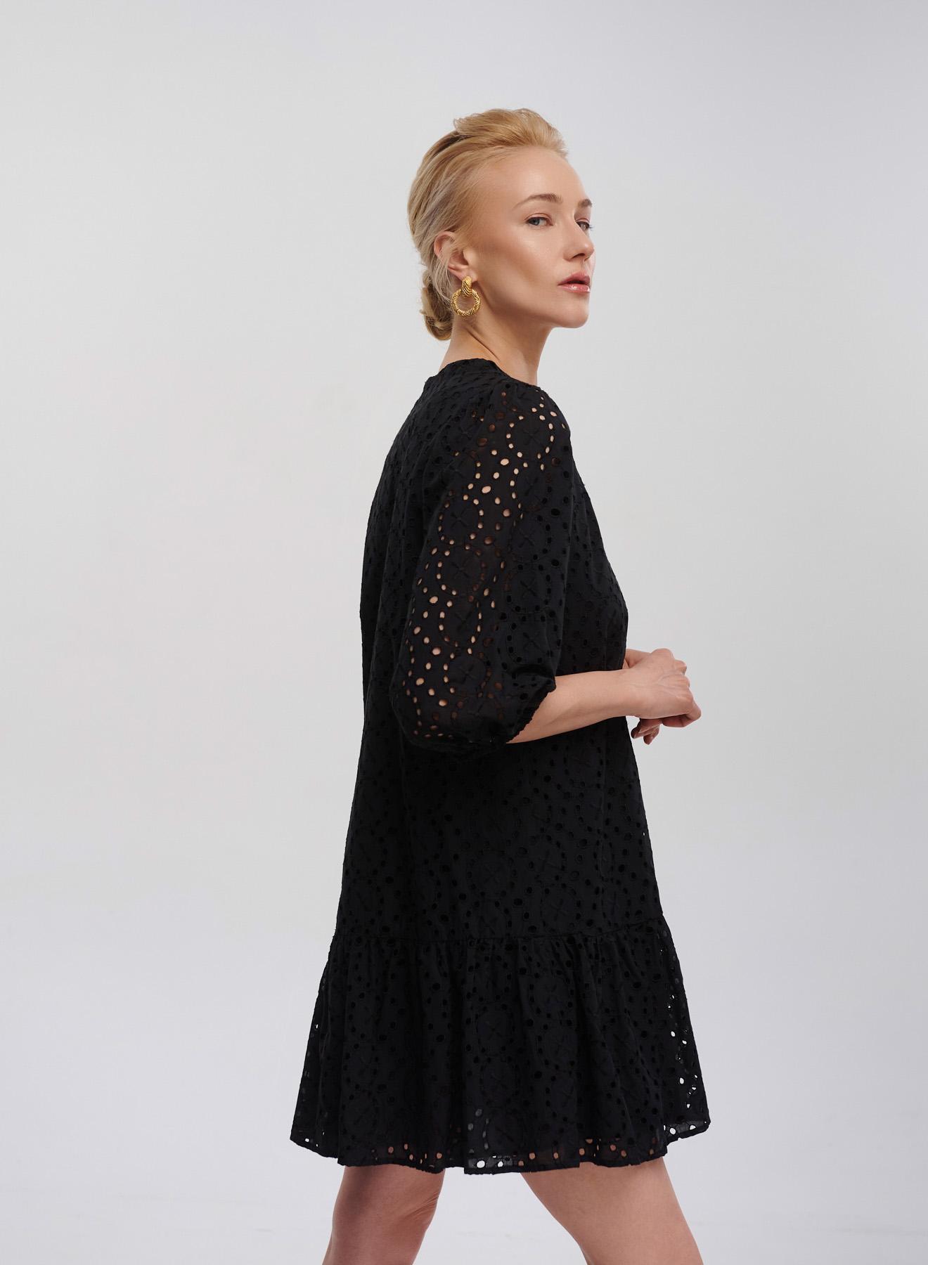 Black Broderie dress with V-neck and three quarters sleeves Emme Marella - 4