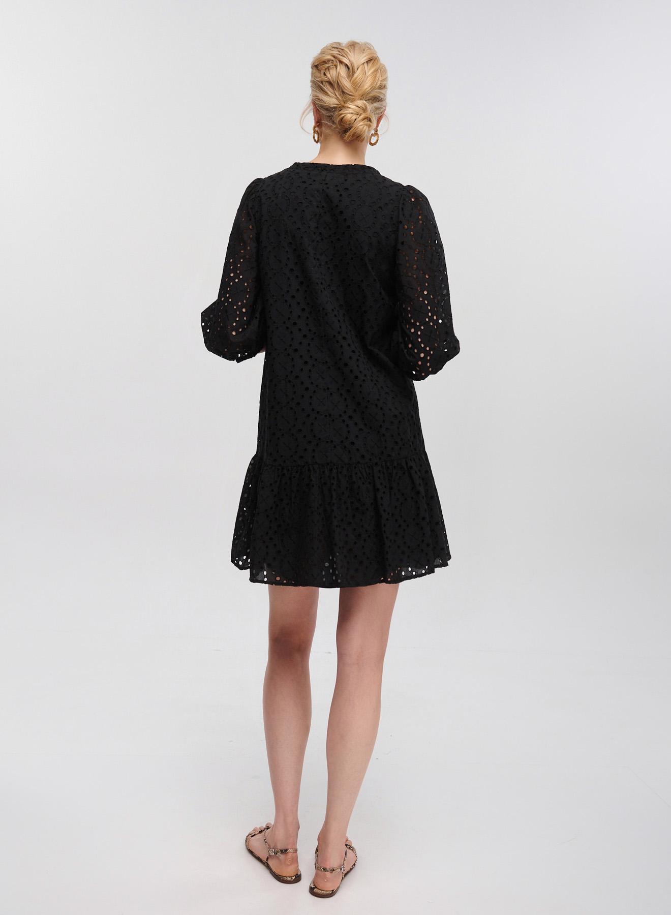 Black Broderie dress with V-neck and three quarters sleeves Emme Marella - 5