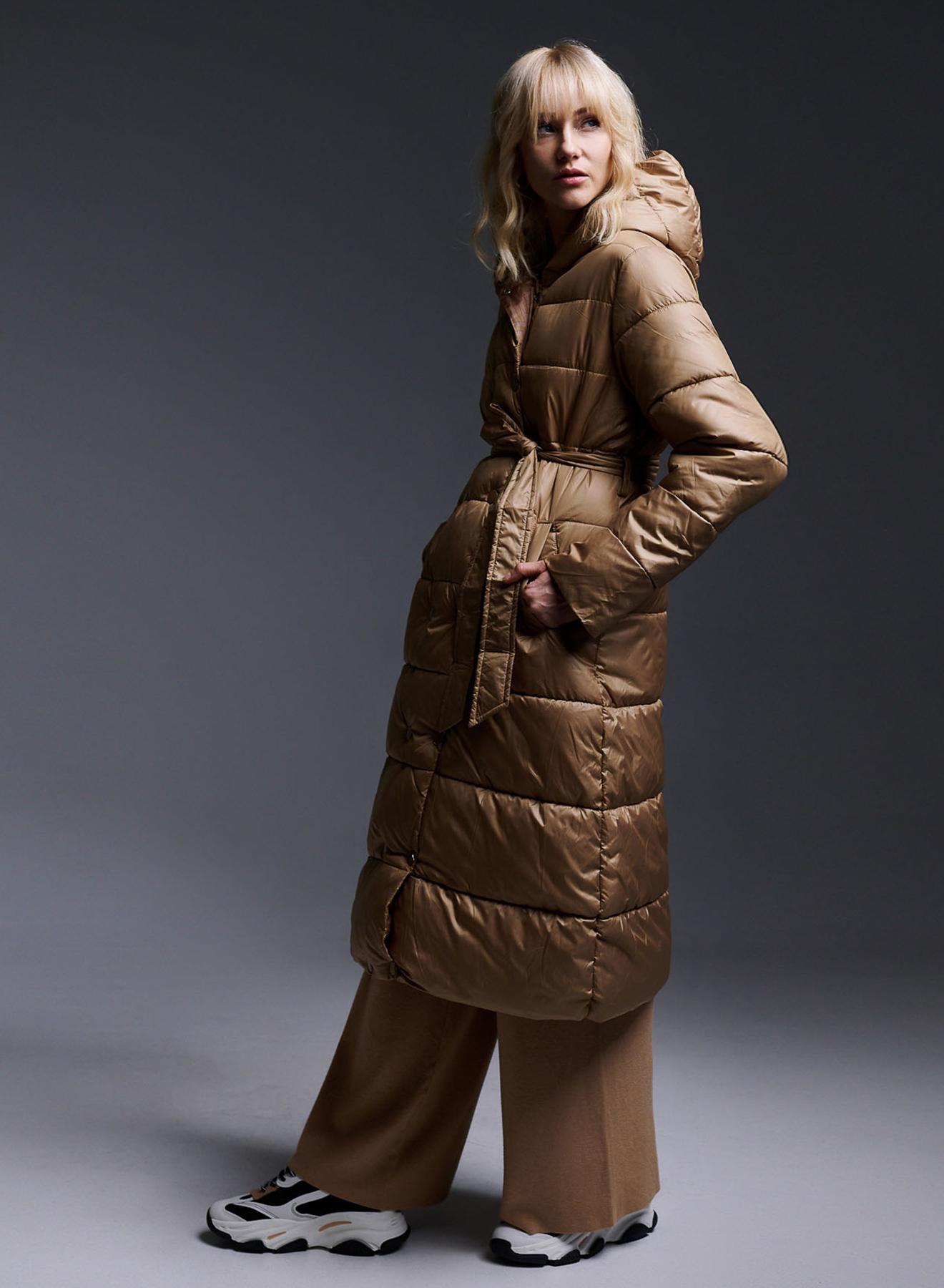 Double-face puffer jacket with hood and belt - 1