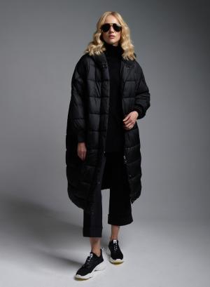 Μαύρο oversized Μπουφάν με επένδυση και κουκούλα Fly Luxury - 37663