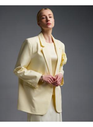 Yellow oversized Jacket with detachable flower buttonniere and one button Vicolo - 56196