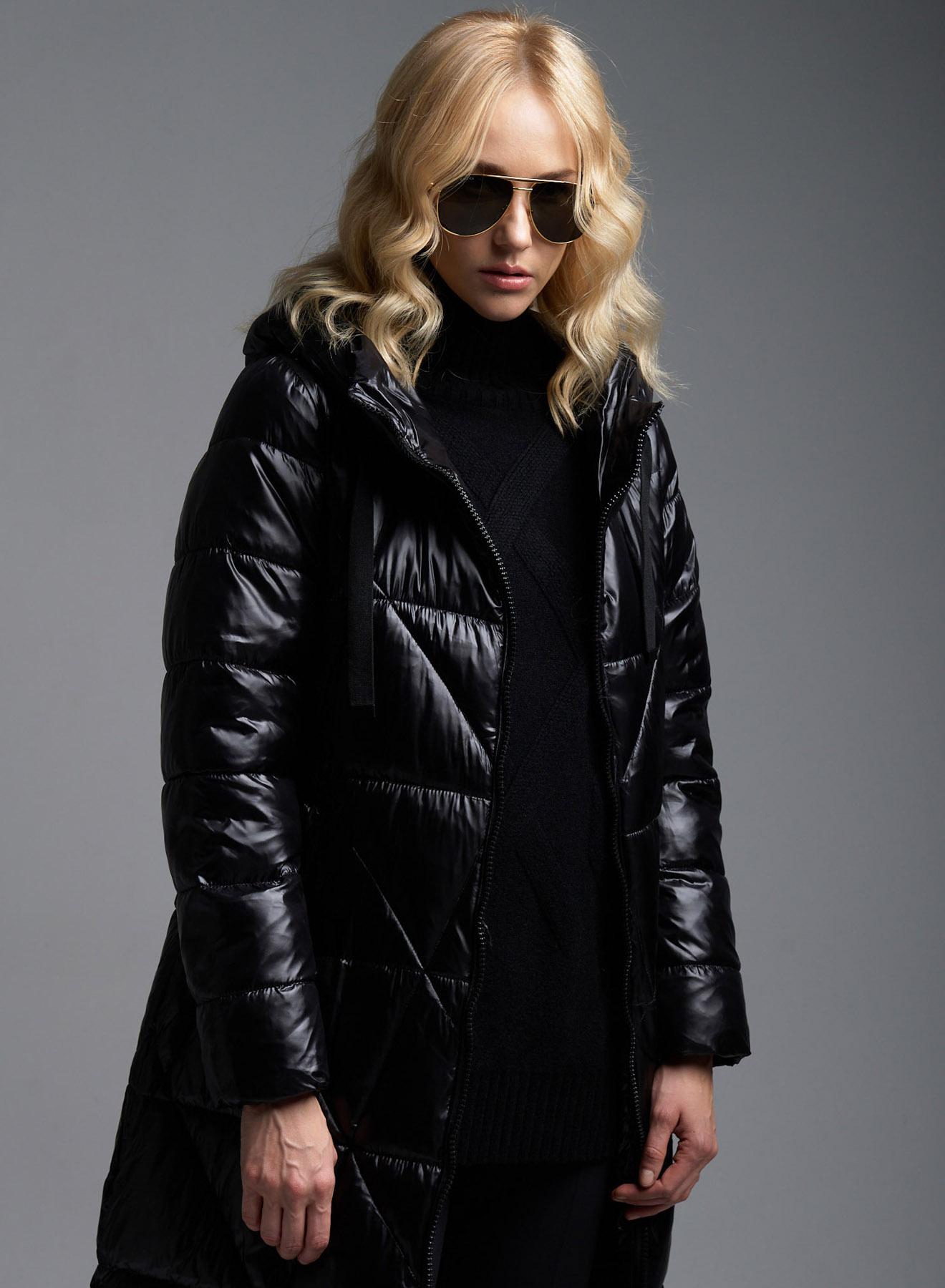 Black long padded Jacket with hood Fly Luxury - 4