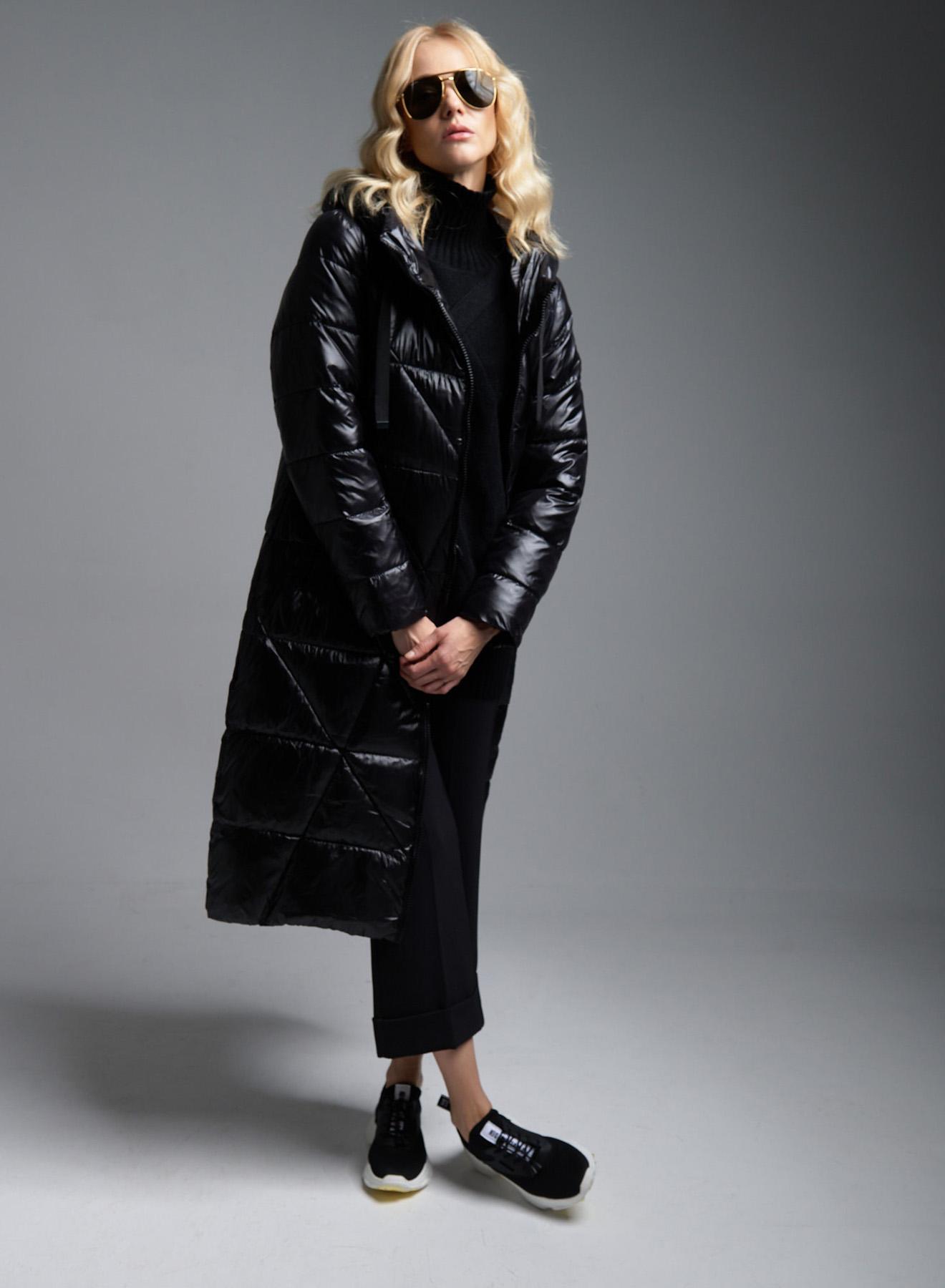 Black long padded Jacket with hood Fly Luxury - 5