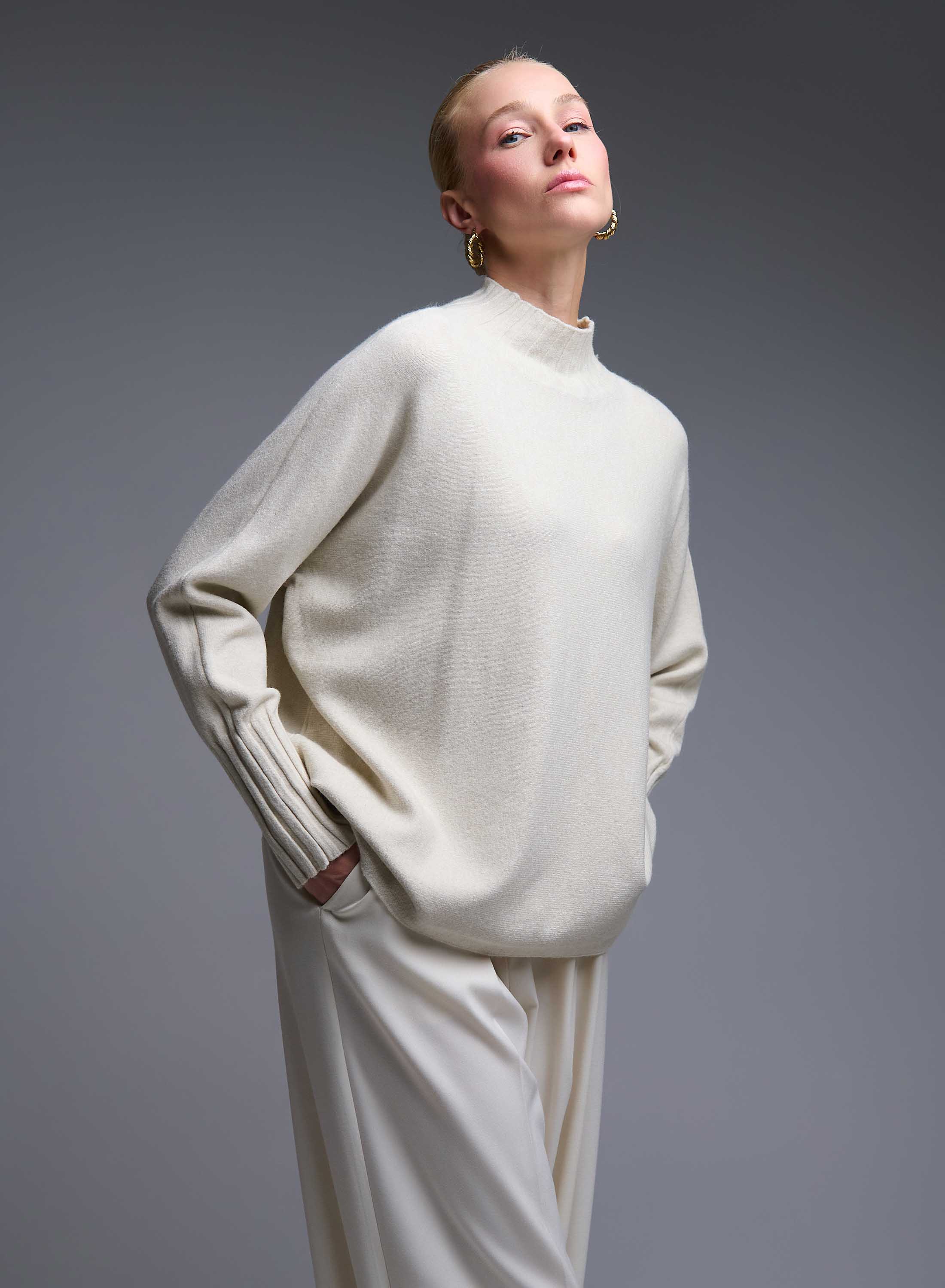 Ecru high neck loose fit Sweater Valentina Milano - 0