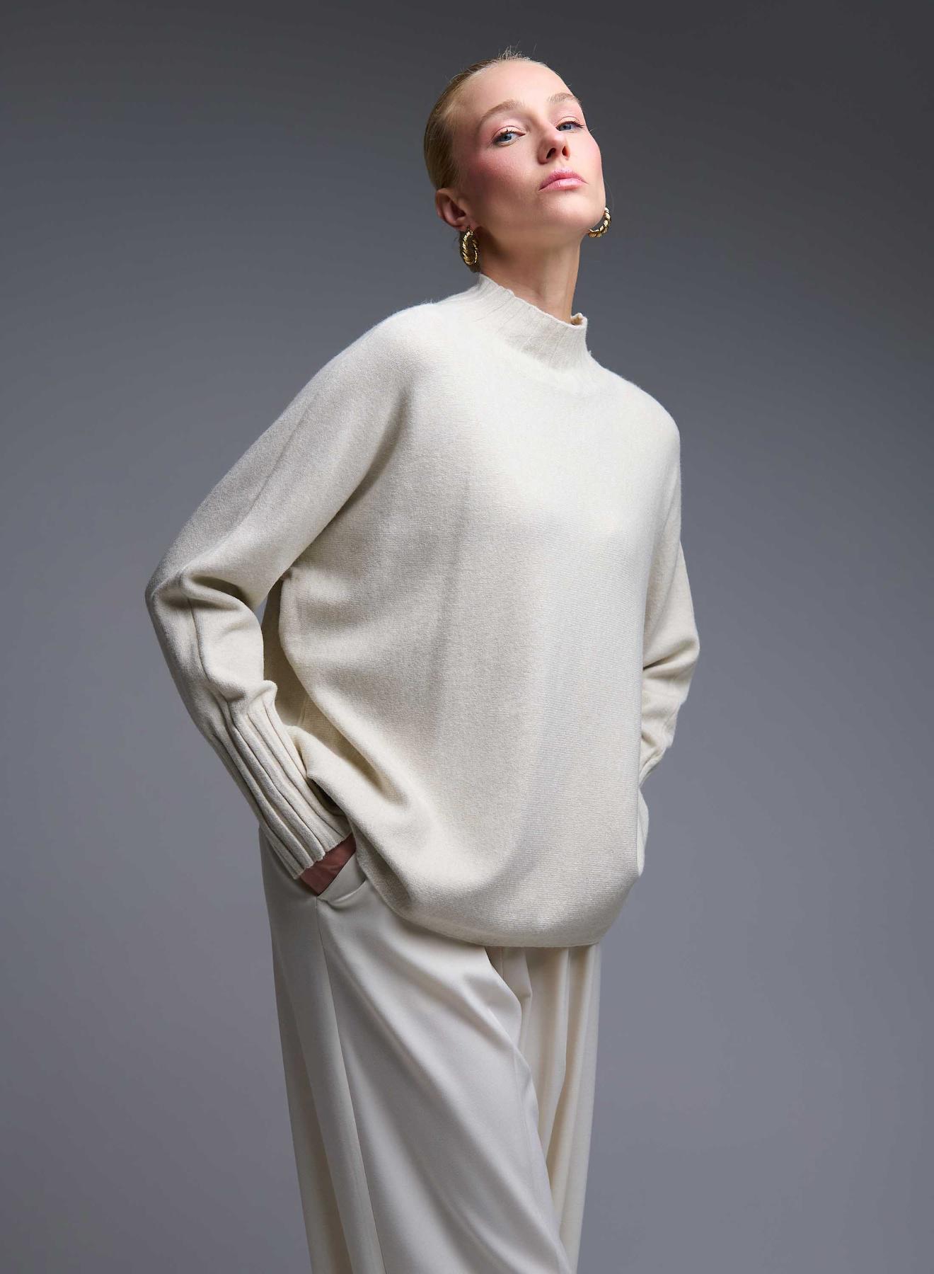 Ecru high neck loose fit Sweater Valentina Milano - 1