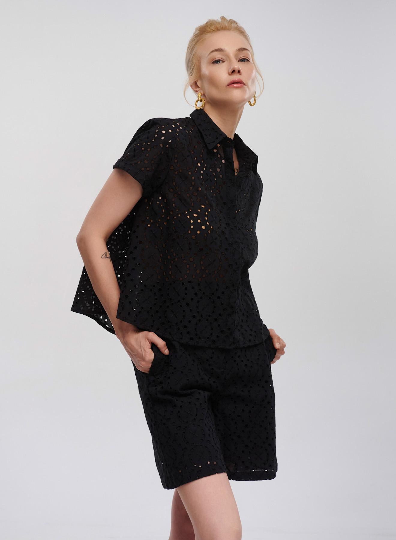 Black Broderie Shirt with short sleeves Emme Marella - 2