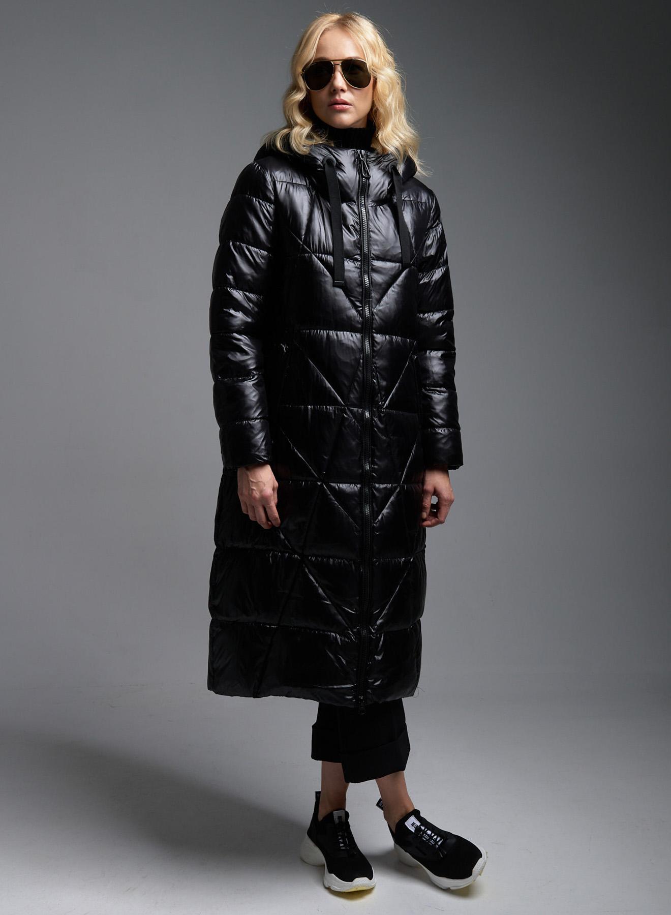 Black long padded Jacket with hood Fly Luxury - 5