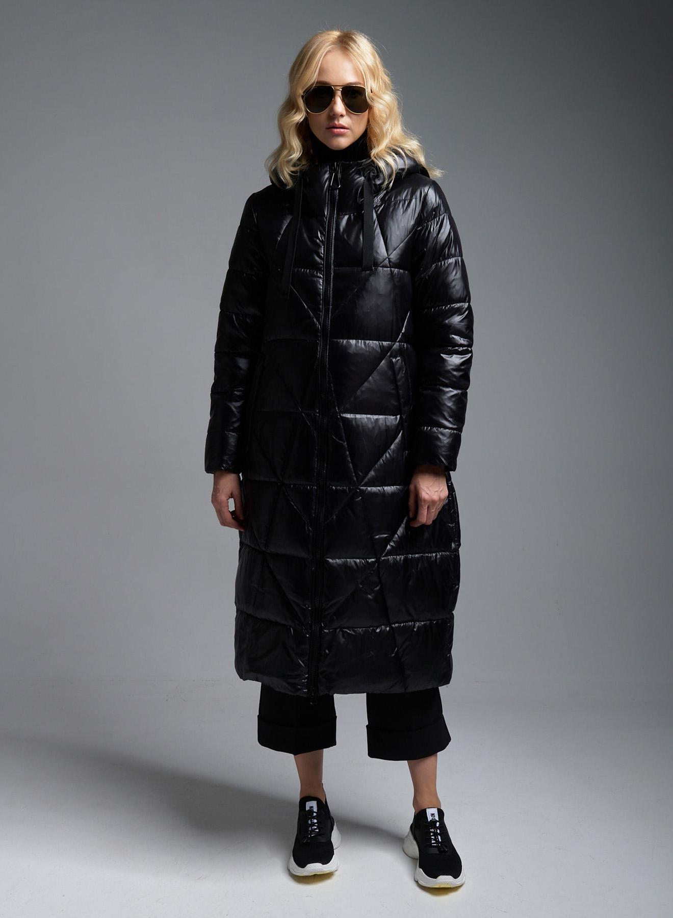 Black long padded Jacket with hood Fly Luxury - 1