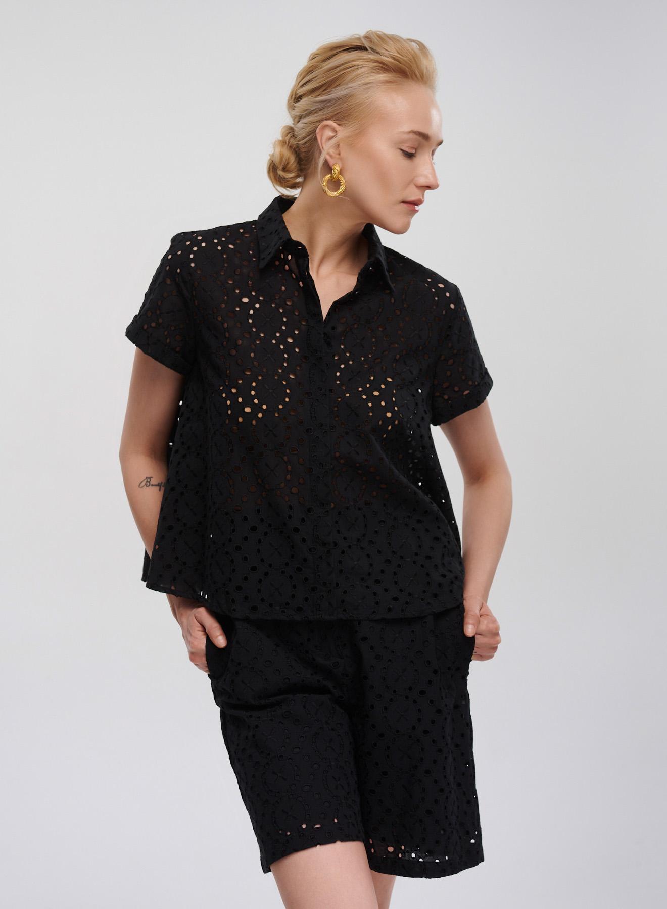 Black Broderie Shirt with short sleeves Emme Marella - 1