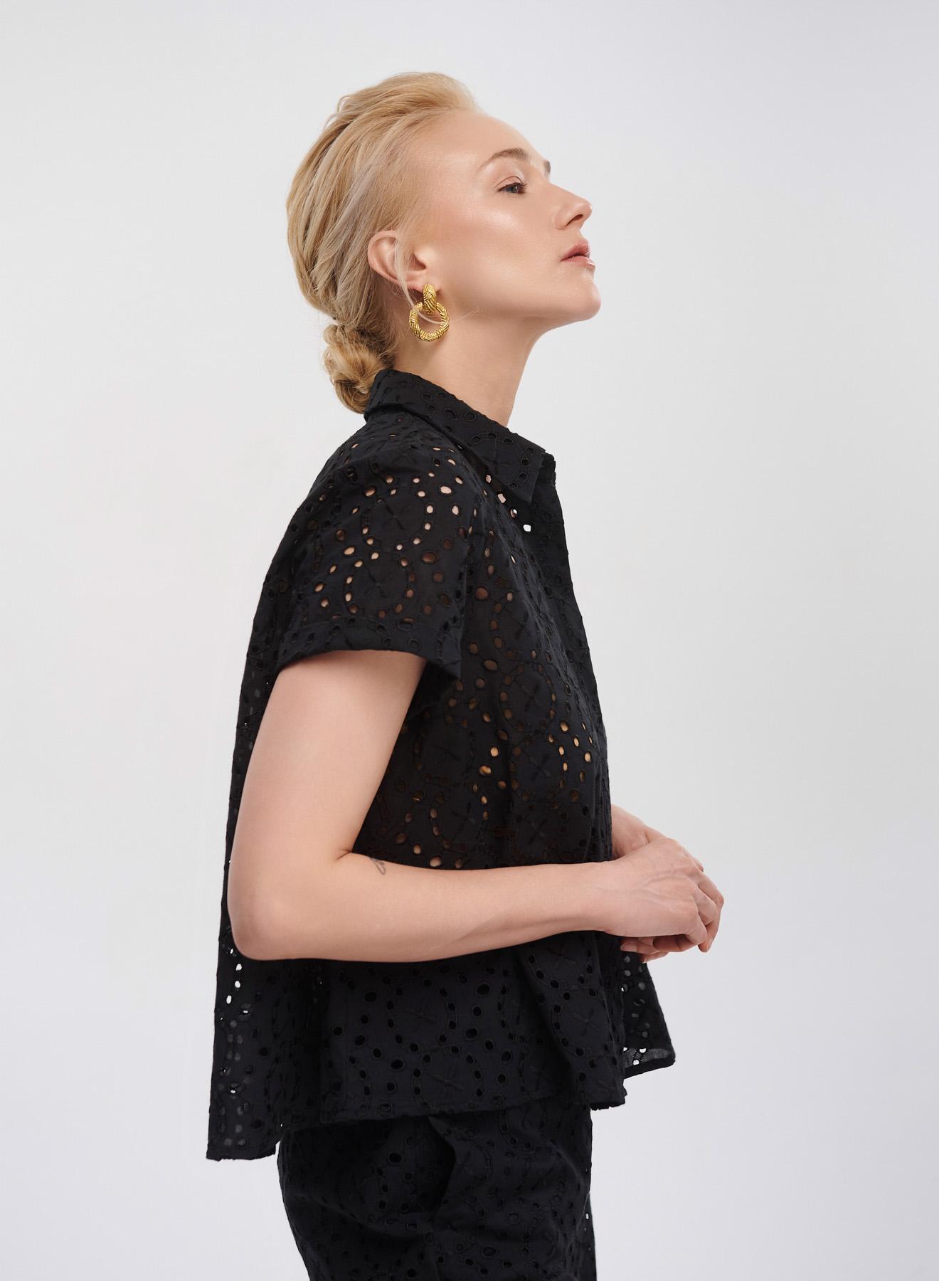 Black Broderie Shirt with short sleeves Emme Marella - 3