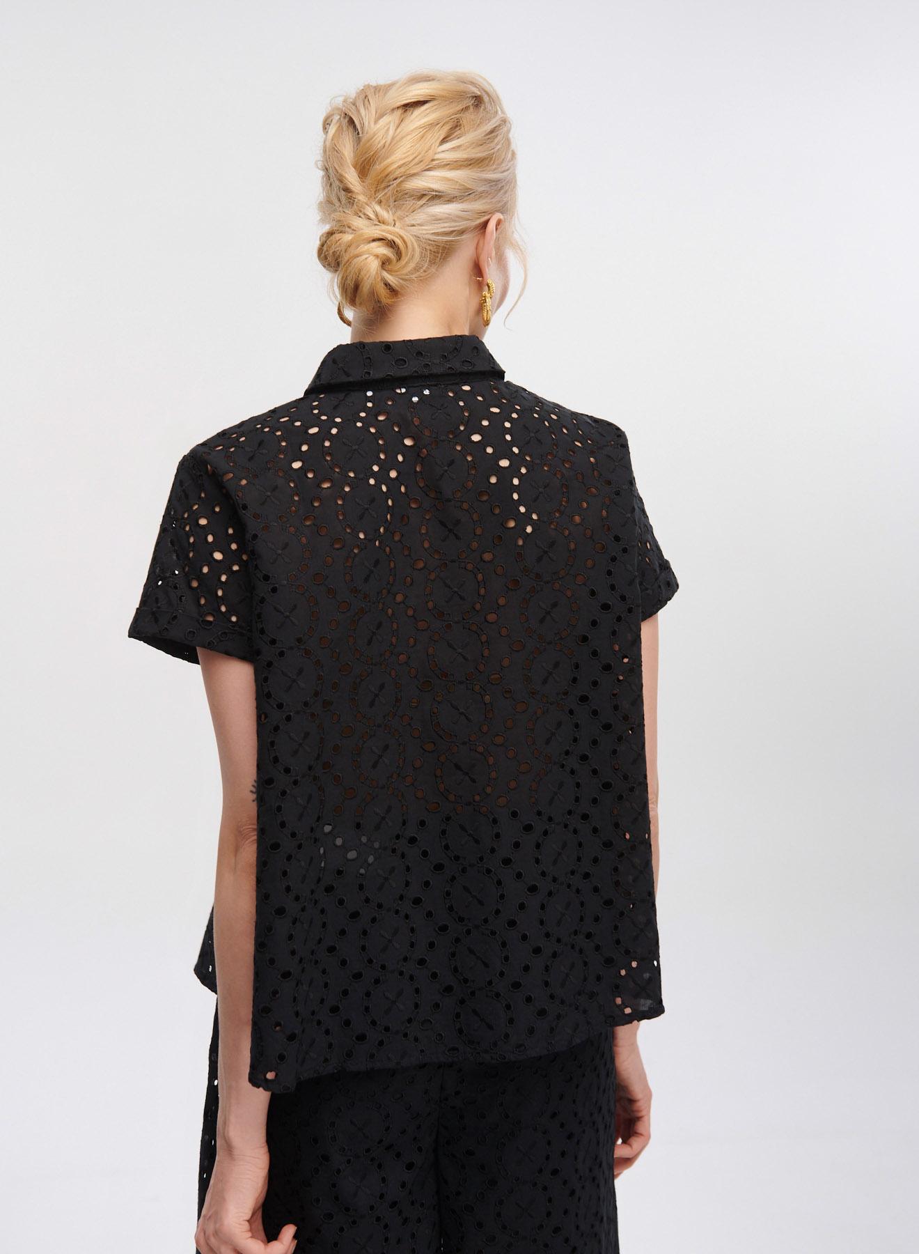 Black Broderie Shirt with short sleeves Emme Marella - 4