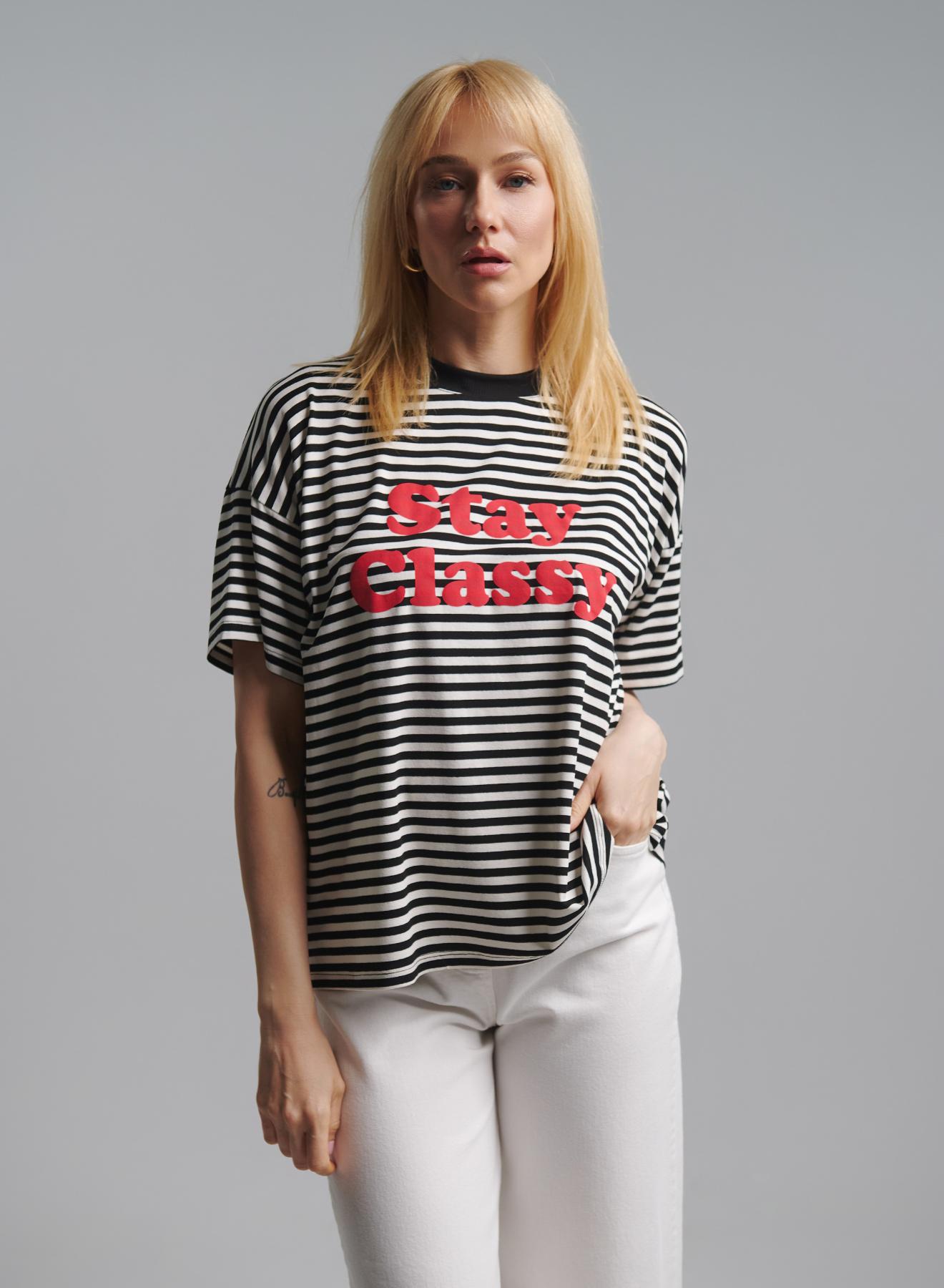 Off White-Μαύρο βαμβακερό ριγέ T-Shirt με τύπωμα Vicolo - 2