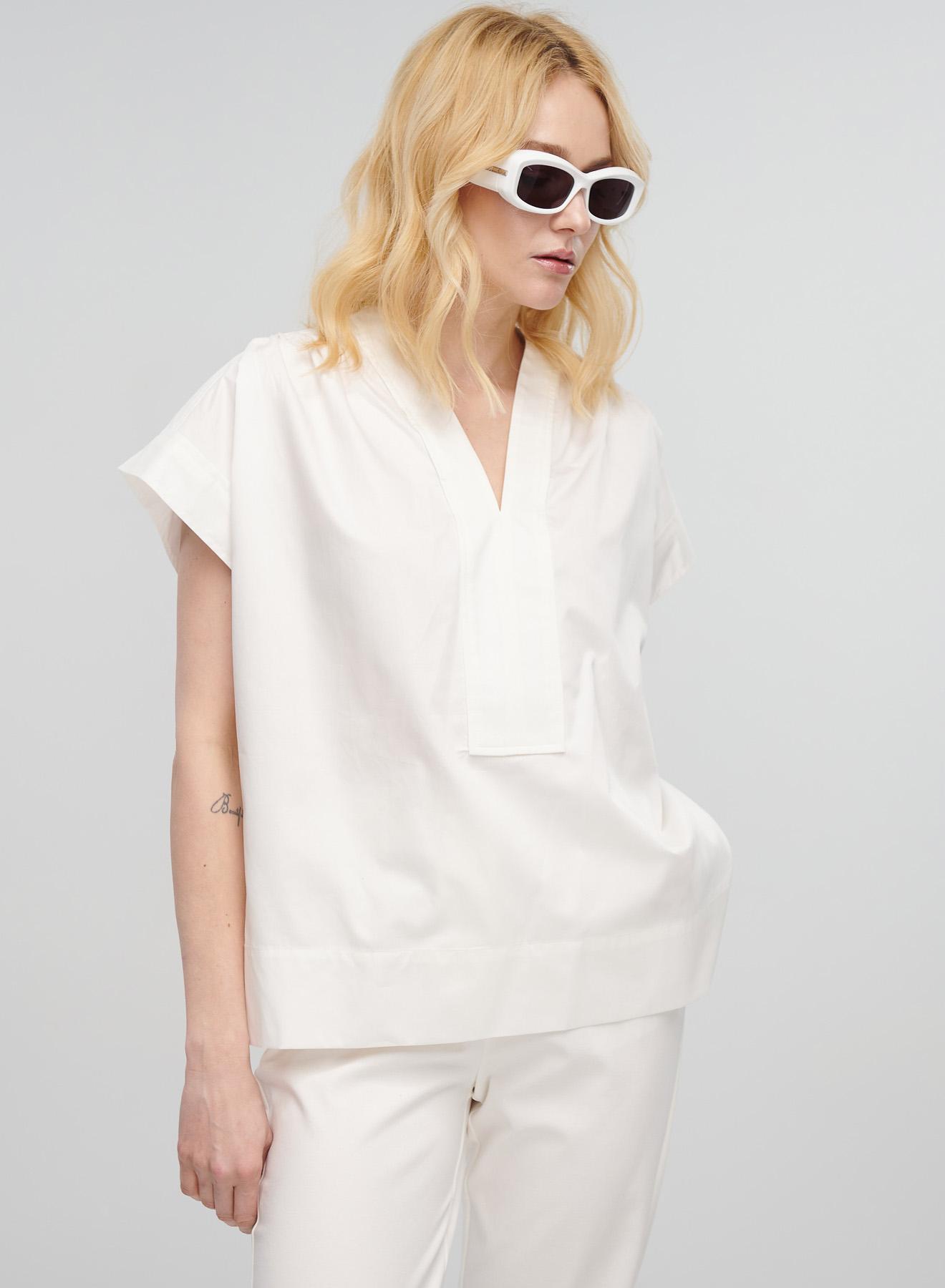 White poplin Top with short sleeves Milla - 1