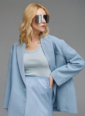 Light Blue oversized Jacket with one button Vicolo - 31028