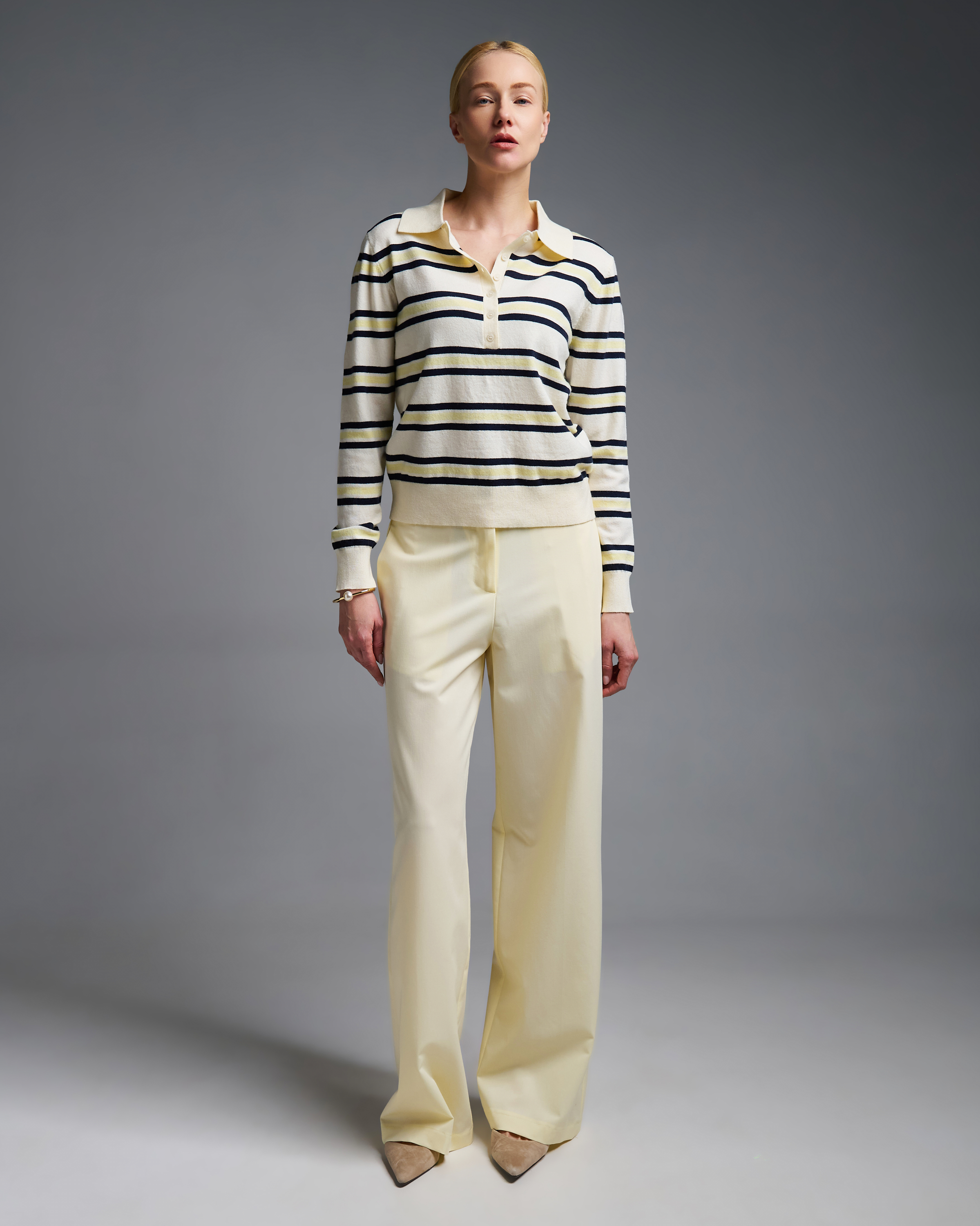 Yellow striped knitted polo Blouse Two - 4