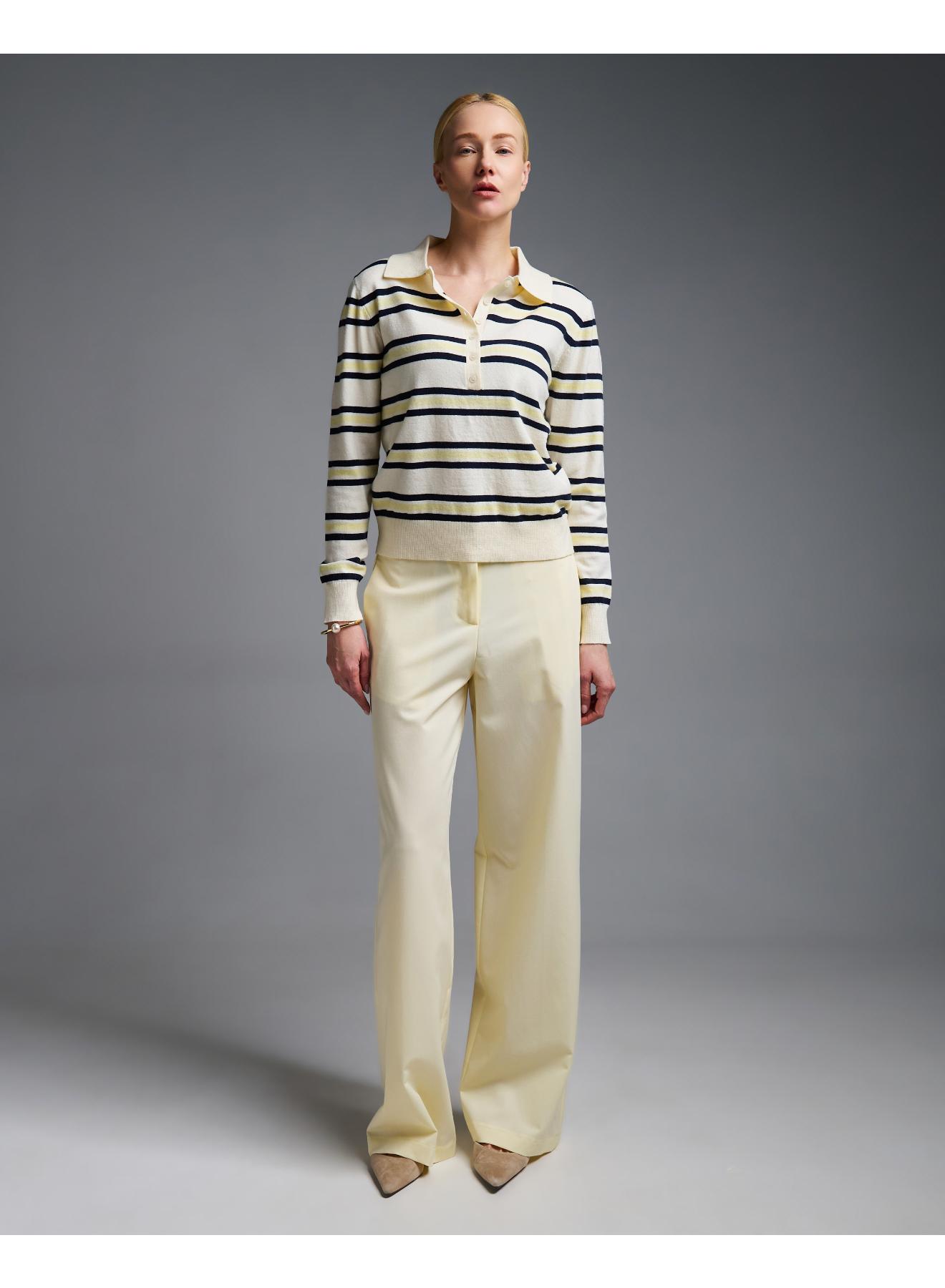 Yellow striped knitted polo Blouse Two - 5