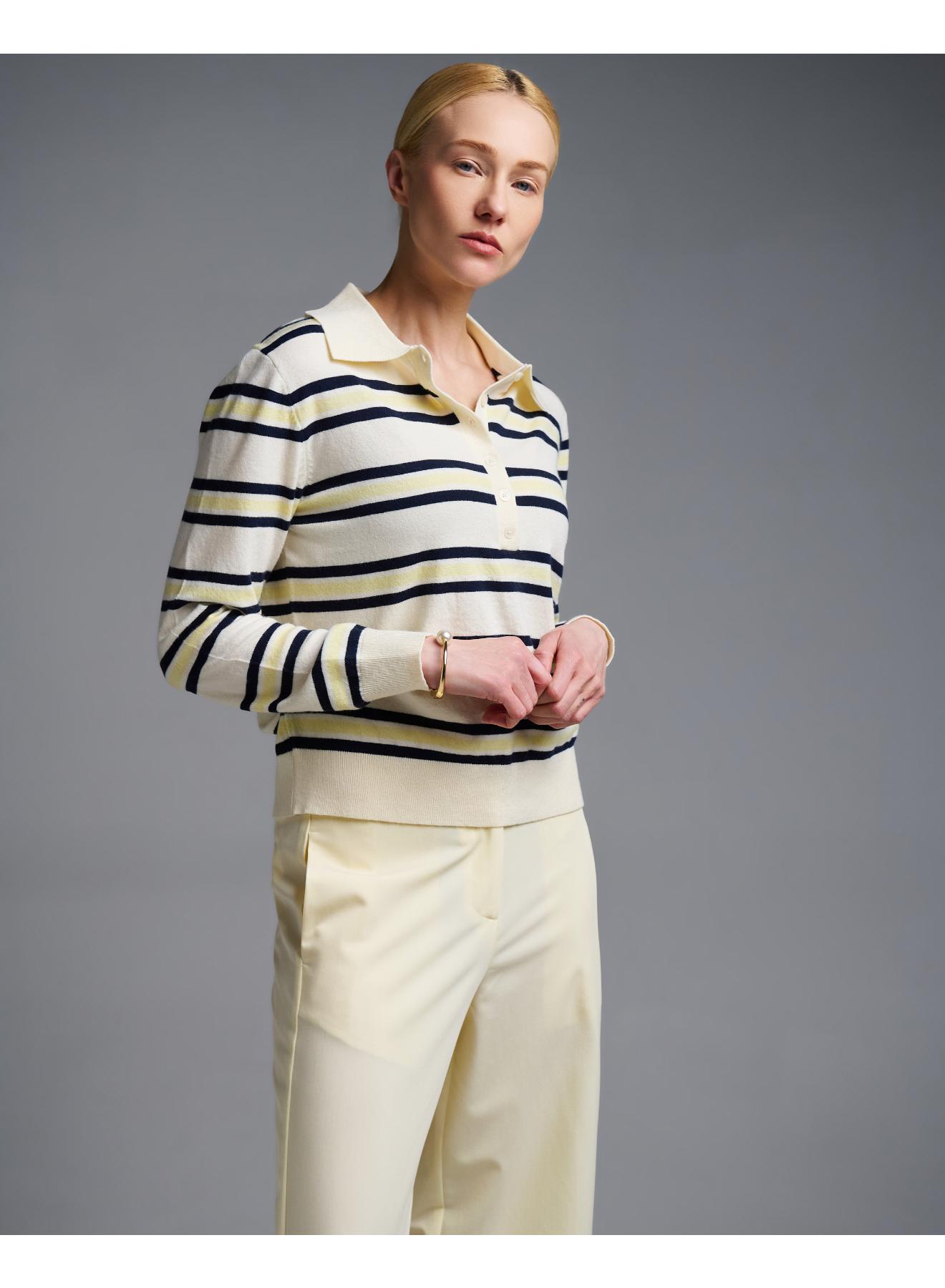 Yellow striped knitted polo Blouse Two - 2