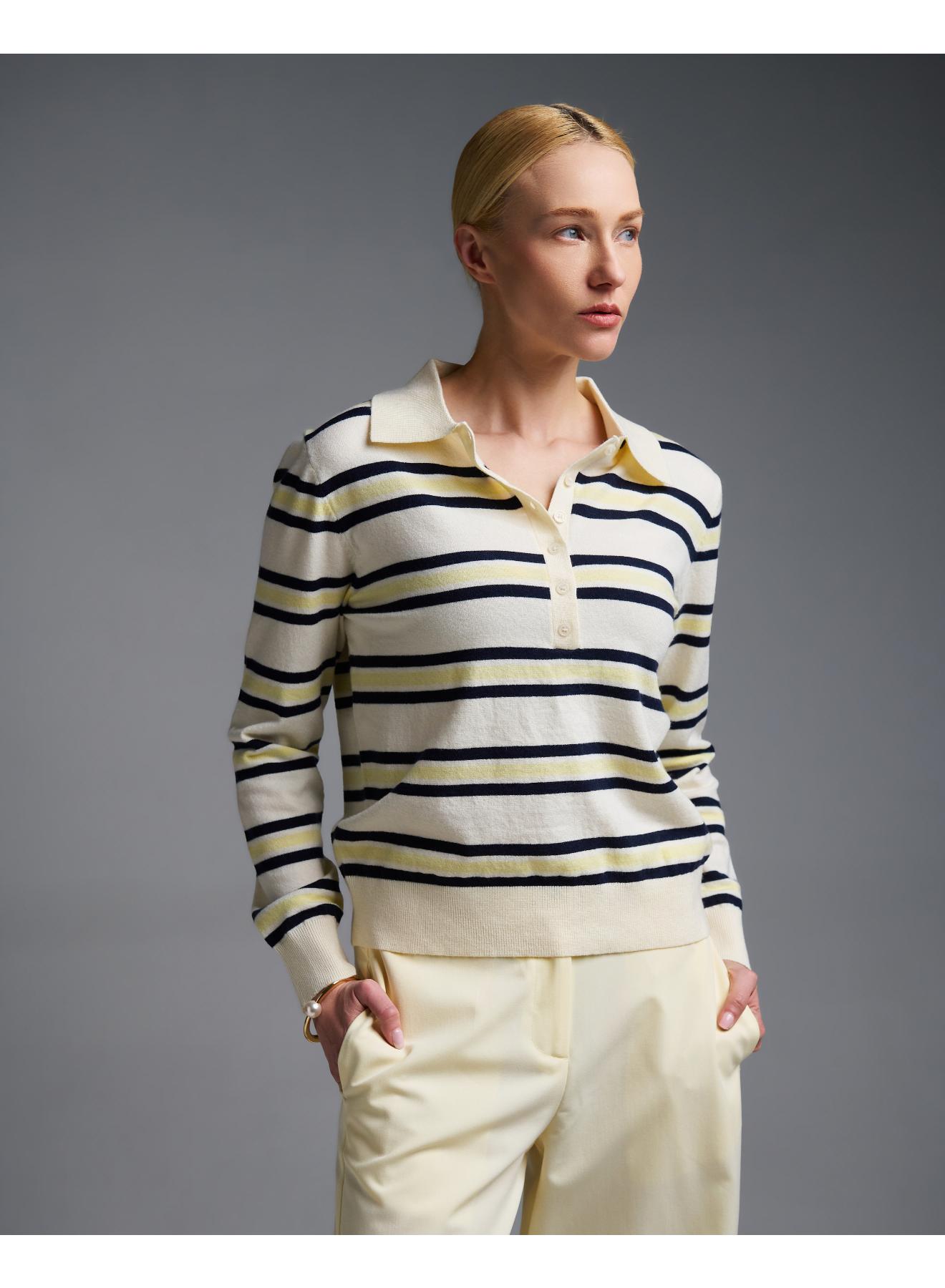 Yellow striped knitted polo Blouse Two - 3