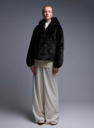 Brown hooded eco fur Jacket Bright - 49746