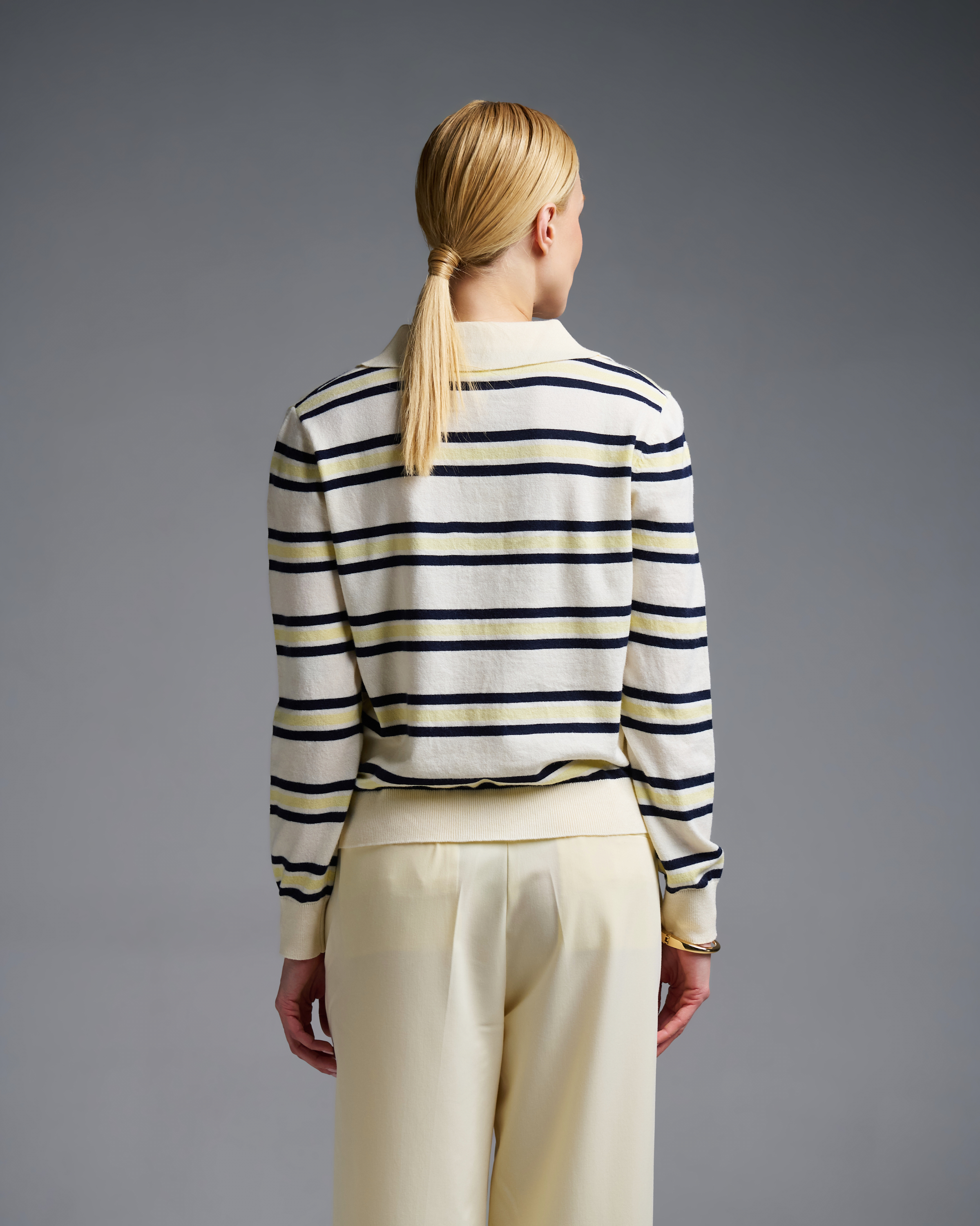 Yellow striped knitted polo Blouse Two - 6