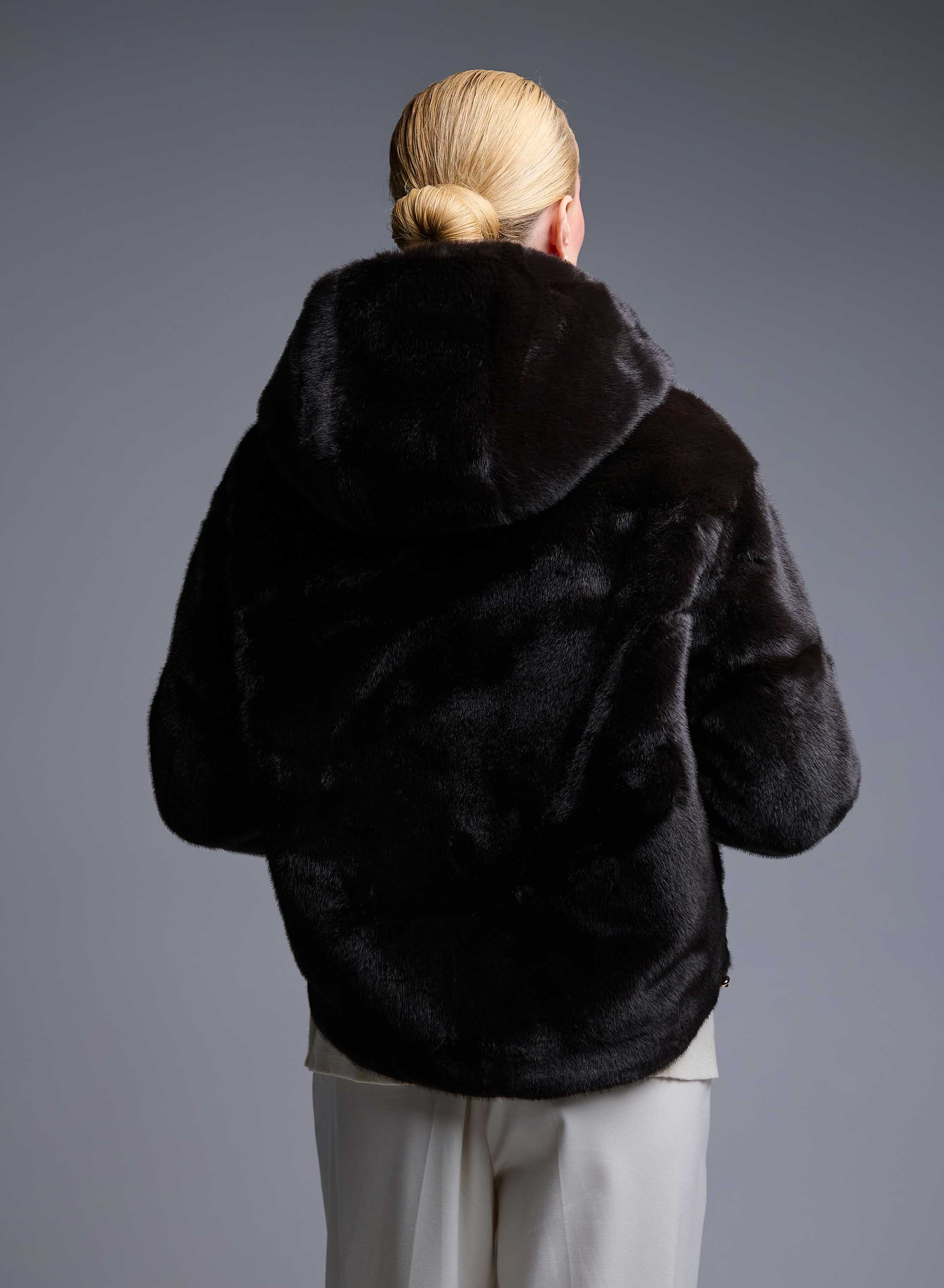 Brown hooded eco fur Jacket Bright - 6