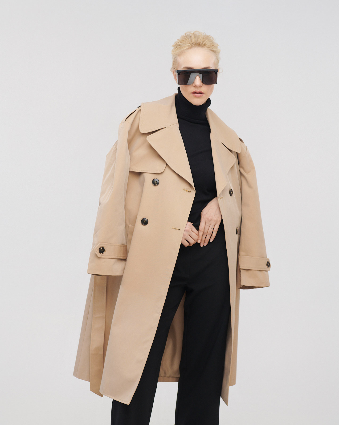 Καμπαρντίνα σταυροκούπωτη μέχρι το γόνατο με ζώνη - 3