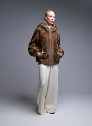 Camel hooded eco fur Jacket Bright - 49749