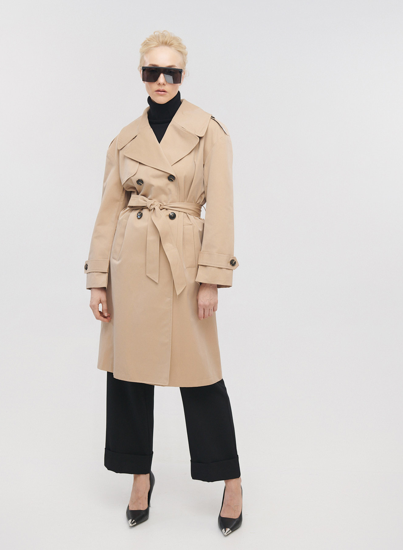 Καμπαρντίνα σταυροκούπωτη μέχρι το γόνατο με ζώνη - 5