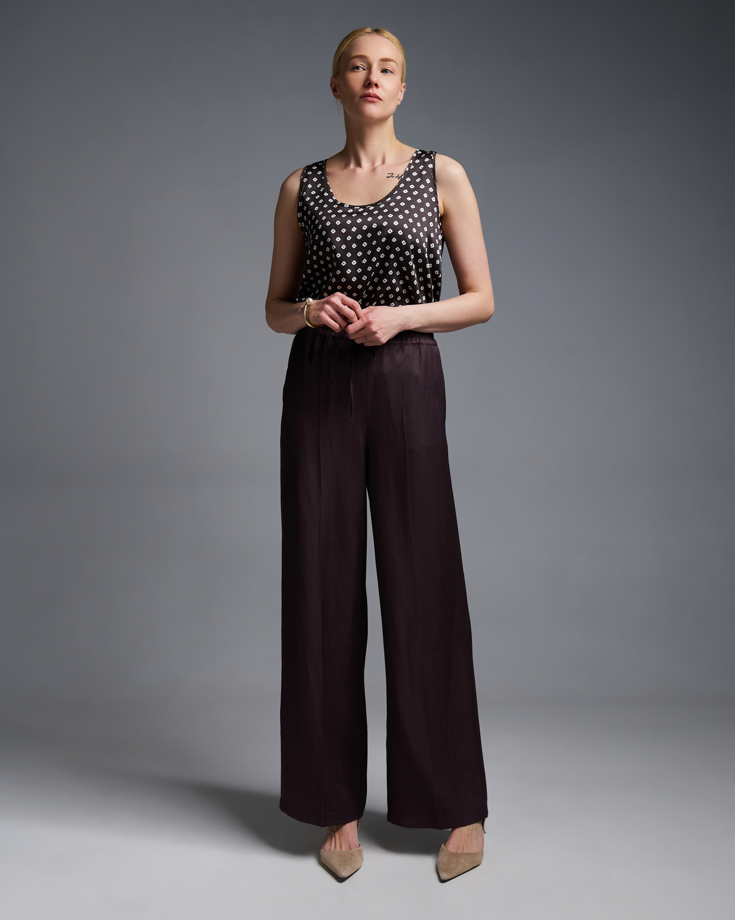 Σοκολά Παντελόνι σε ίσια γραμμή με λάστιχο και κορδόνι στη μέση Emme Marella - 1