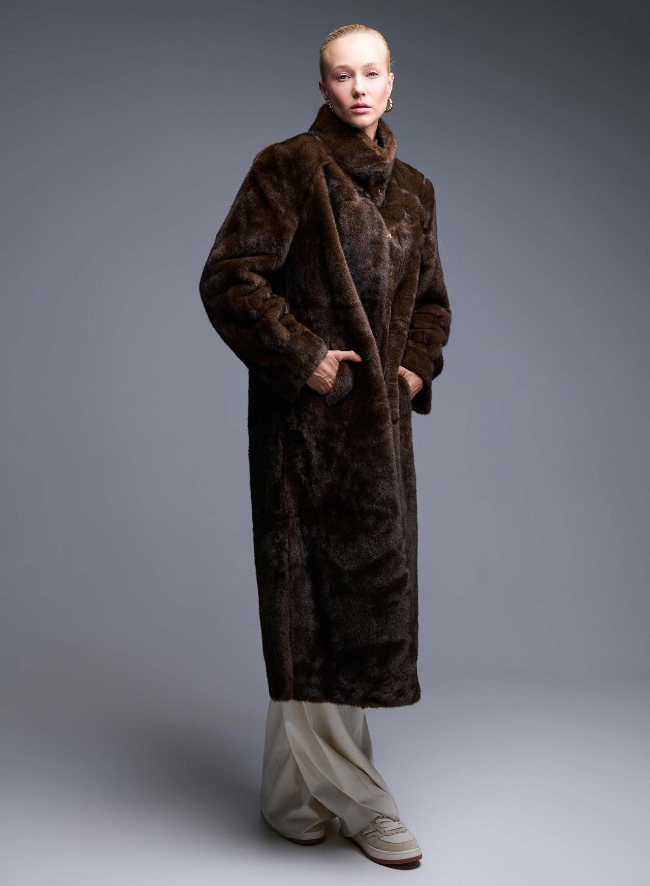 Brown eco fur long Coat Bright - 1
